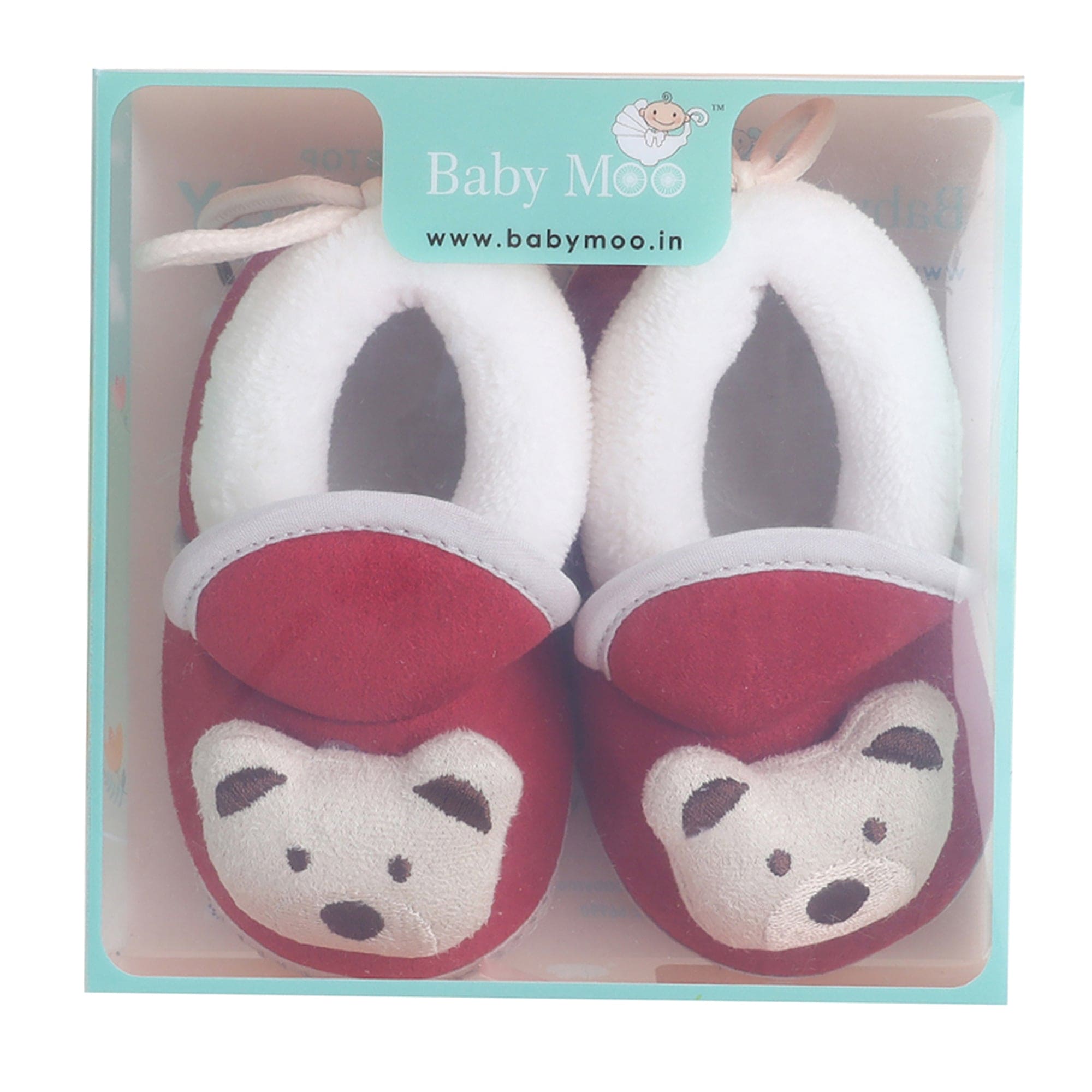 Baby Moo 3D Teddy Soft Slip-On Anti-Skid Plush Warm Booties - Maroon