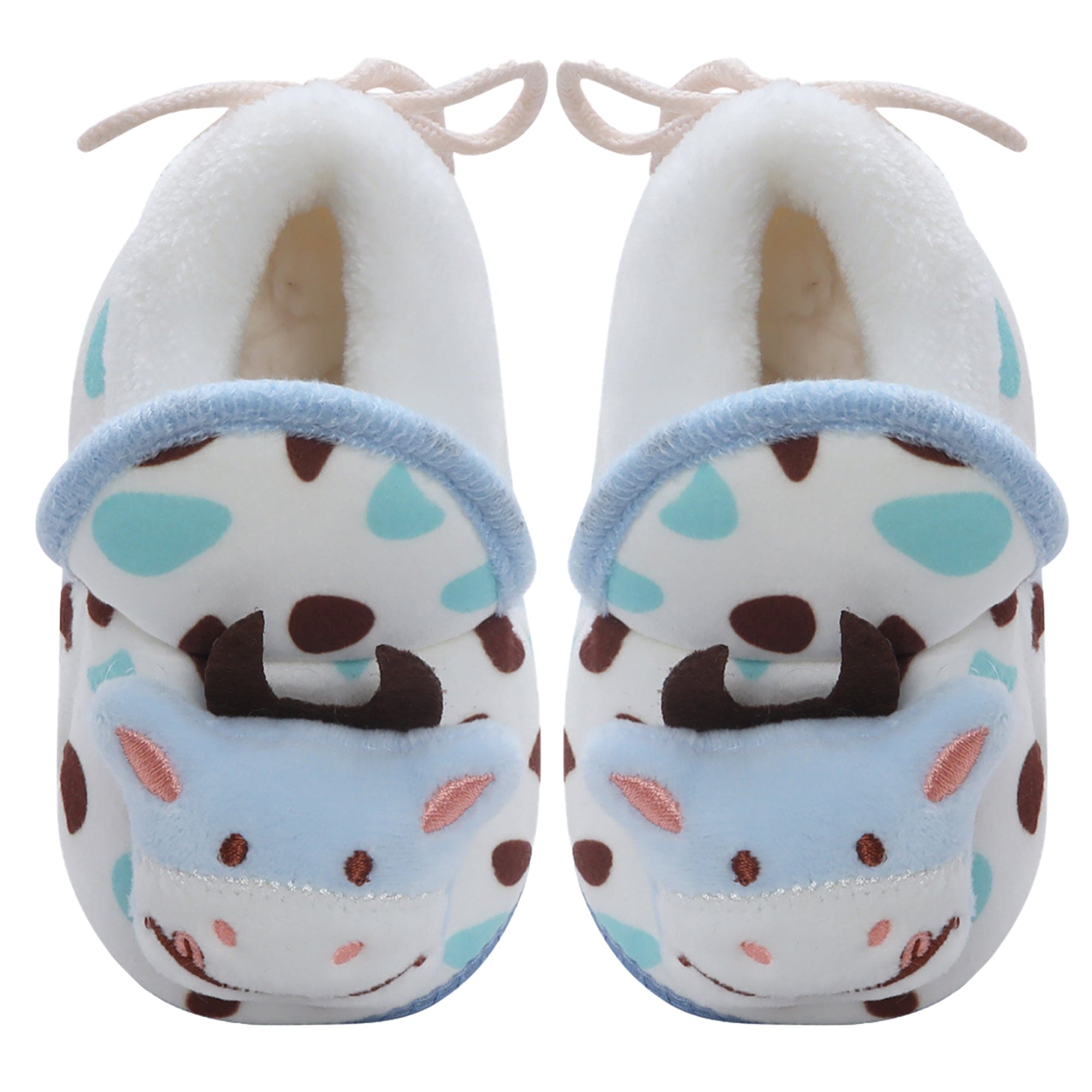 Baby Moo 3D Cow Abstract Spots Soft Slip-On Anti-Skid Plush Warm Booties - Blue