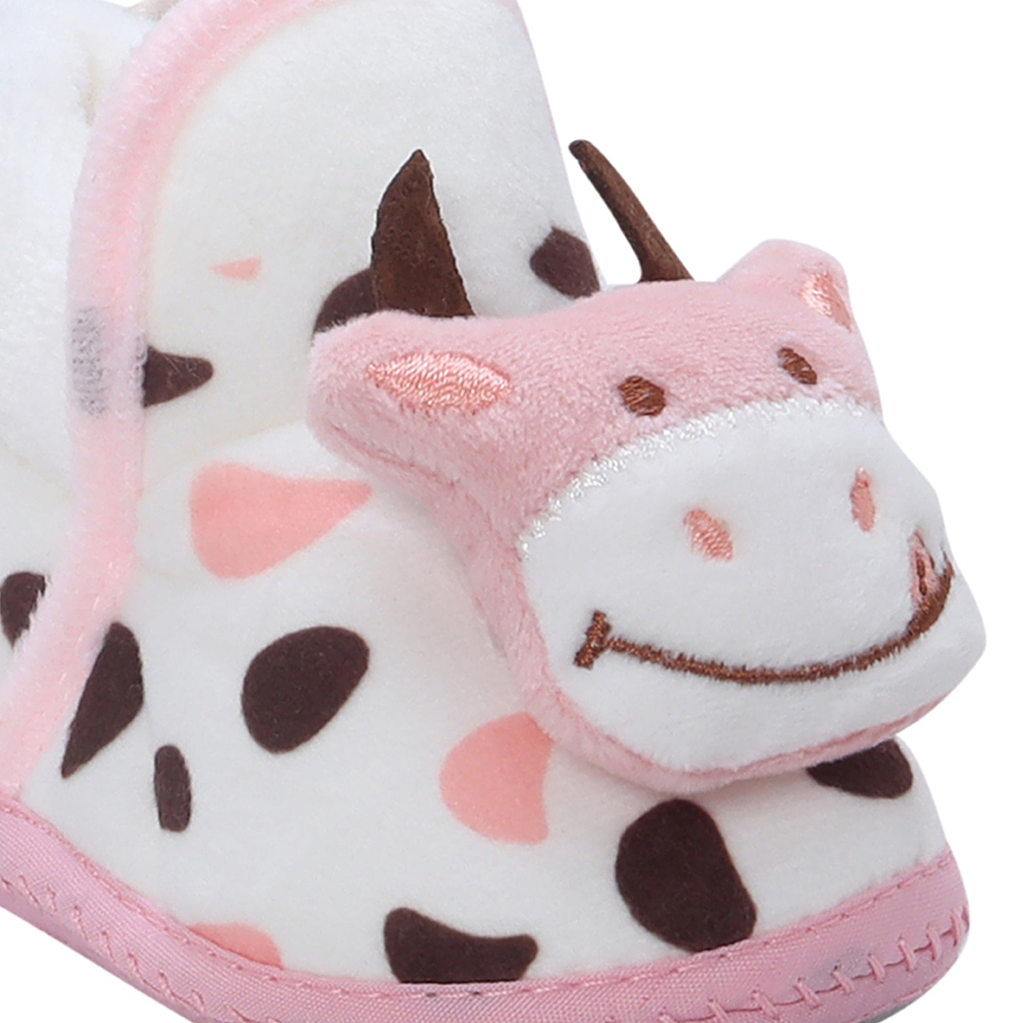 Baby Moo 3D Cow Abstract Spots Soft Slip-On Anti-Skid Plush Warm Booties - Pink