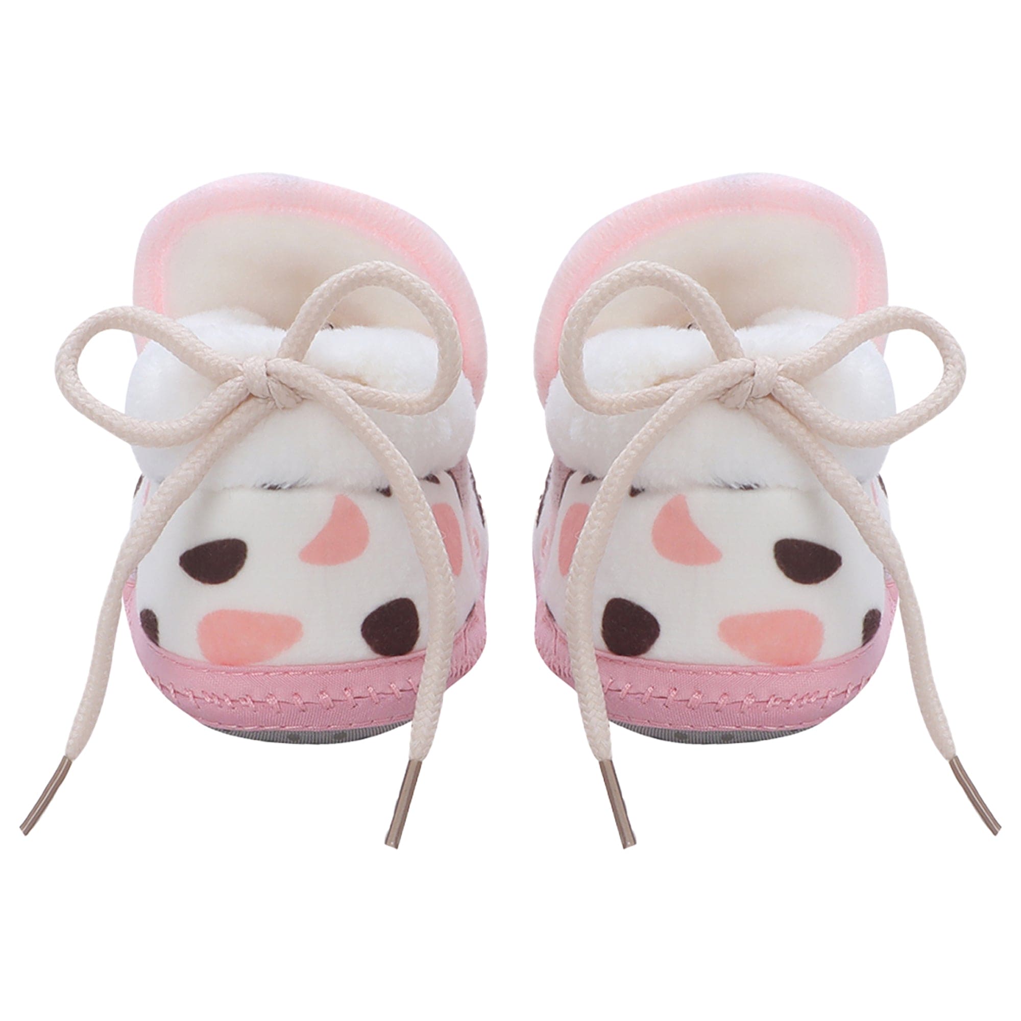 Baby Moo 3D Cow Abstract Spots Soft Slip-On Anti-Skid Plush Warm Booties - Pink