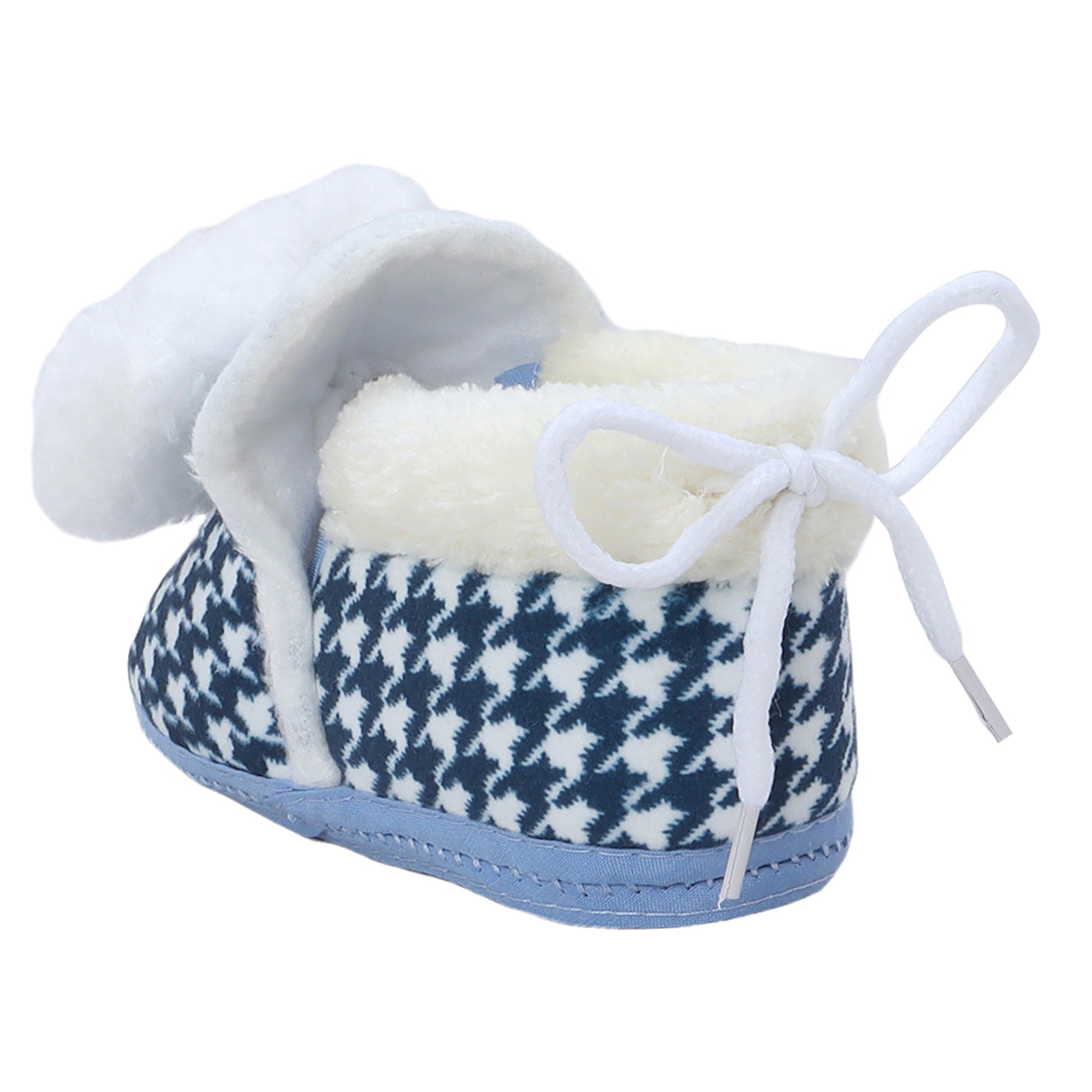 Baby Moo 3D Poodle Dog Houndstooth Soft Slip-On Anti-Skid Plush Warm Booties - Blue