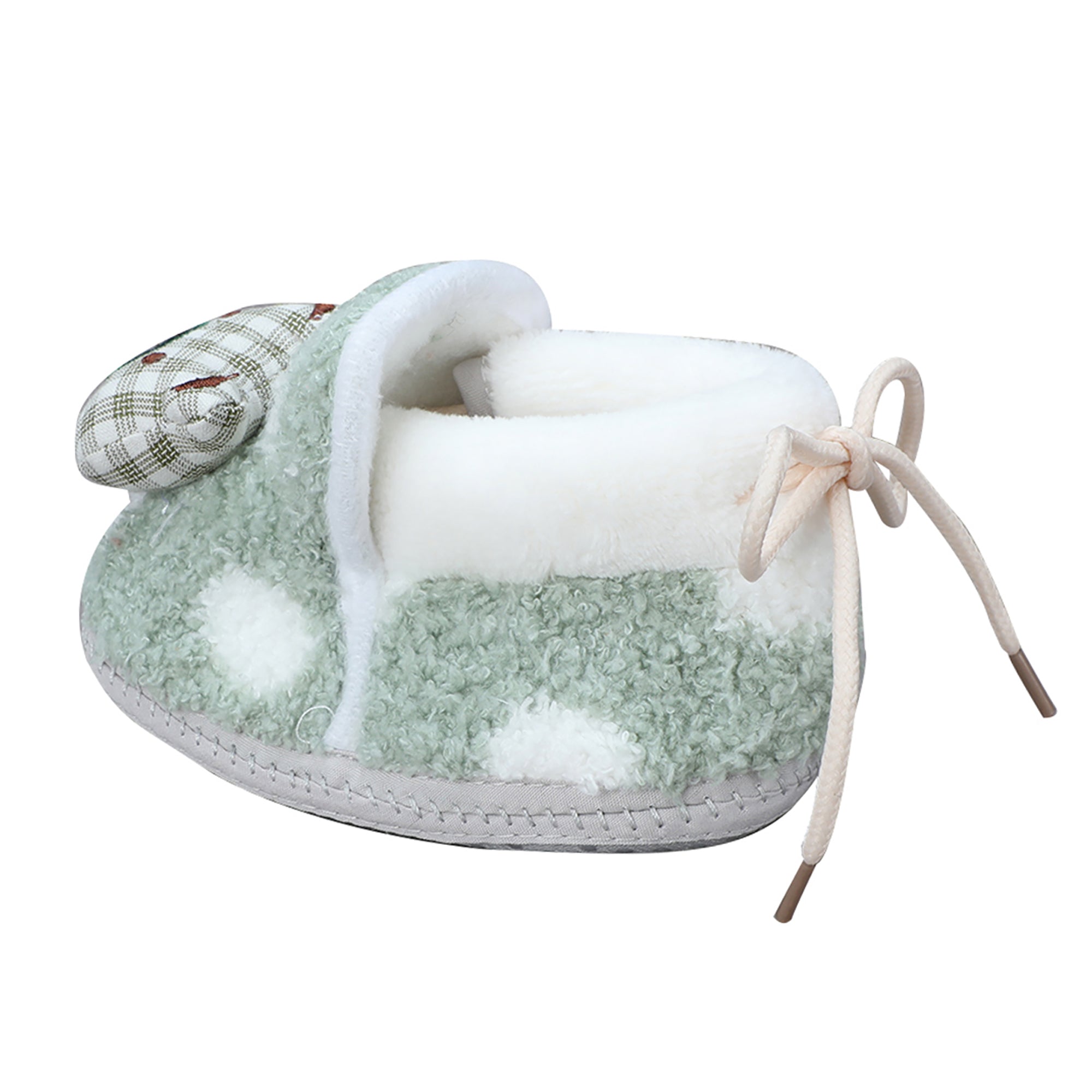 Baby Moo 3D Checked Teddy Soft Slip-On Anti-Skid Plush Warm Booties - Green