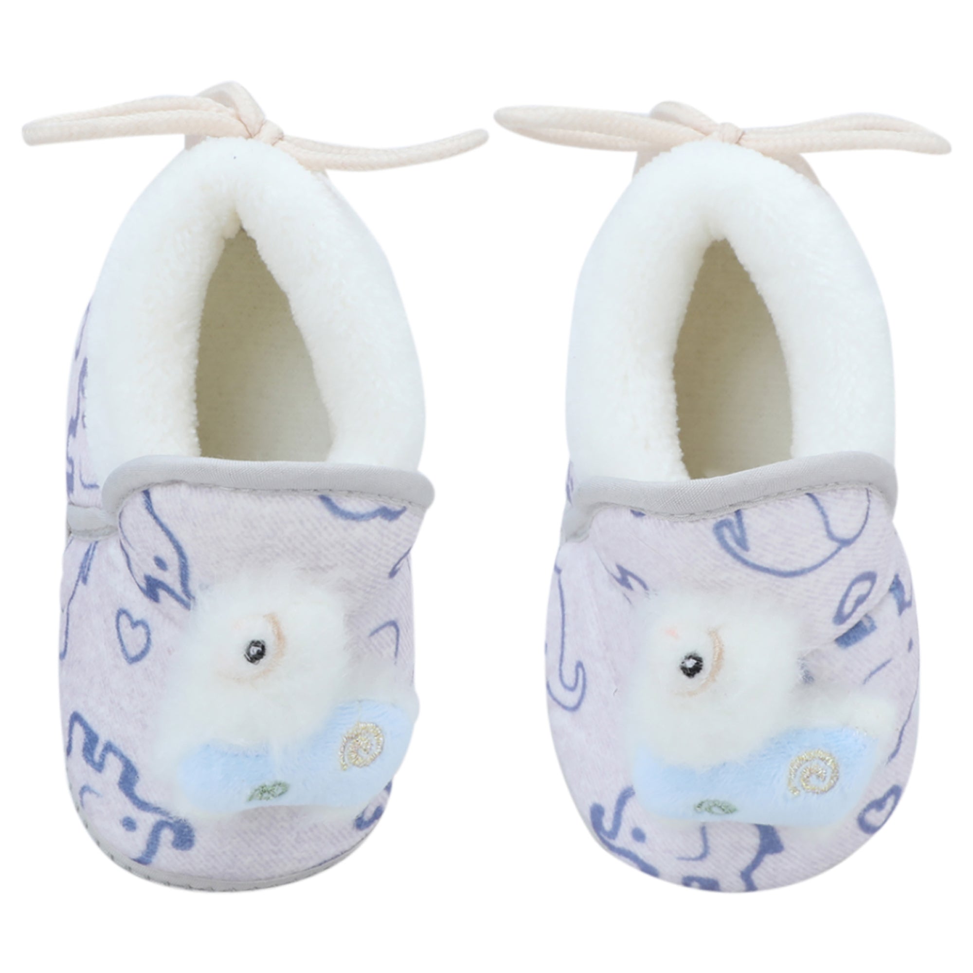 Baby Moo 3D Llama Elephant Prints Soft Slip-On Anti-Skid Plush Warm Booties - Blue