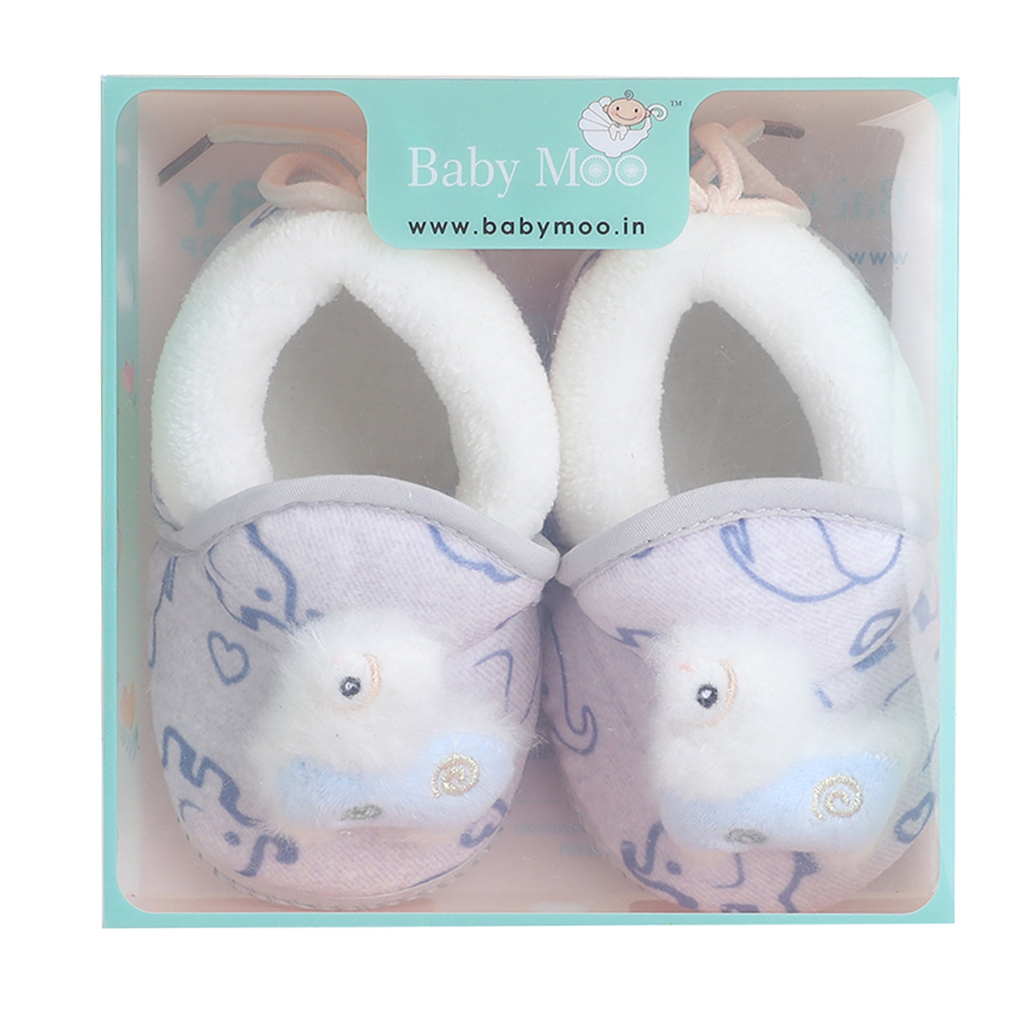 Baby Moo 3D Llama Elephant Prints Soft Slip-On Anti-Skid Plush Warm Booties - Blue