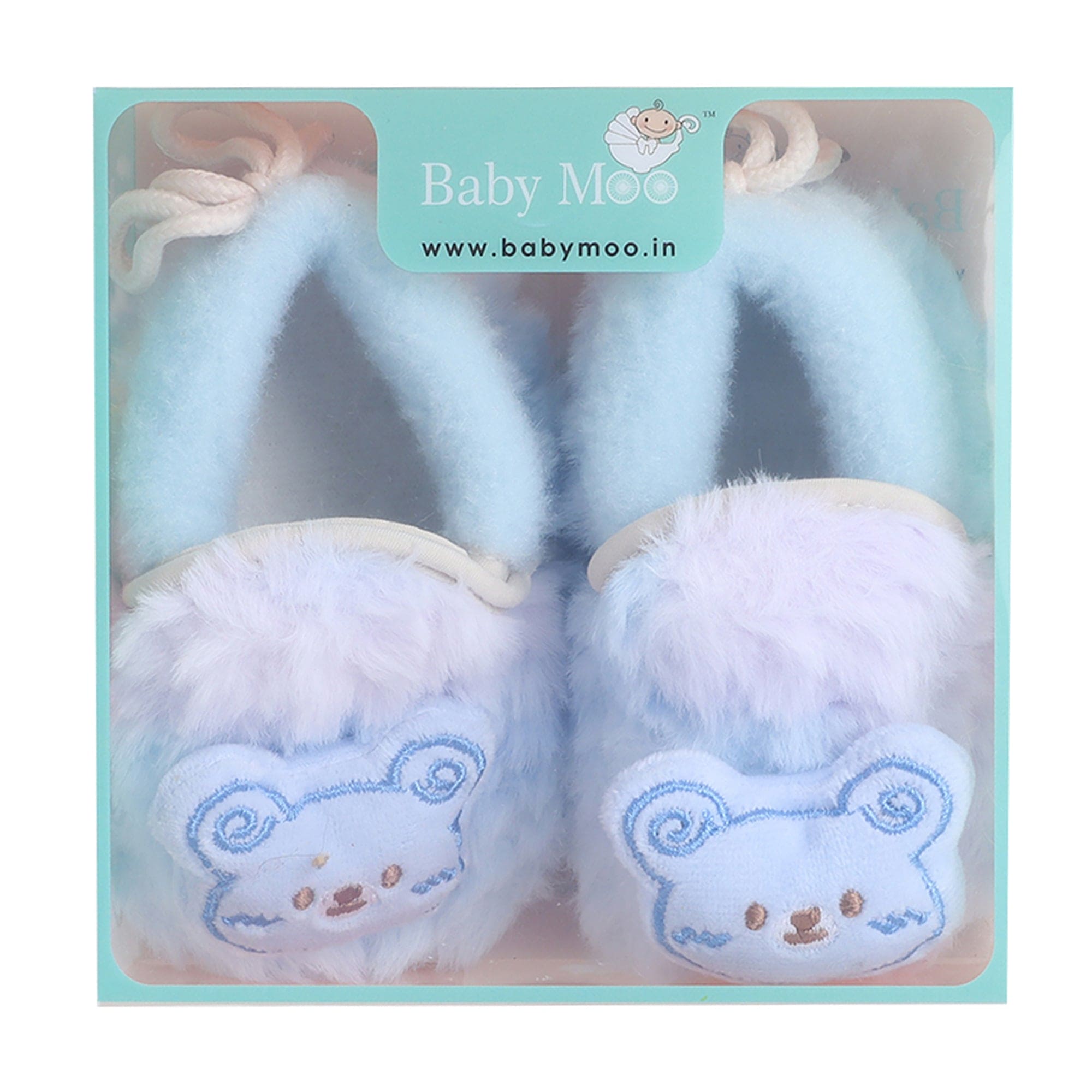 Baby Moo 3D Cute Teddy Soft Slip-On Anti-Skid Plush Warm Booties - Blue