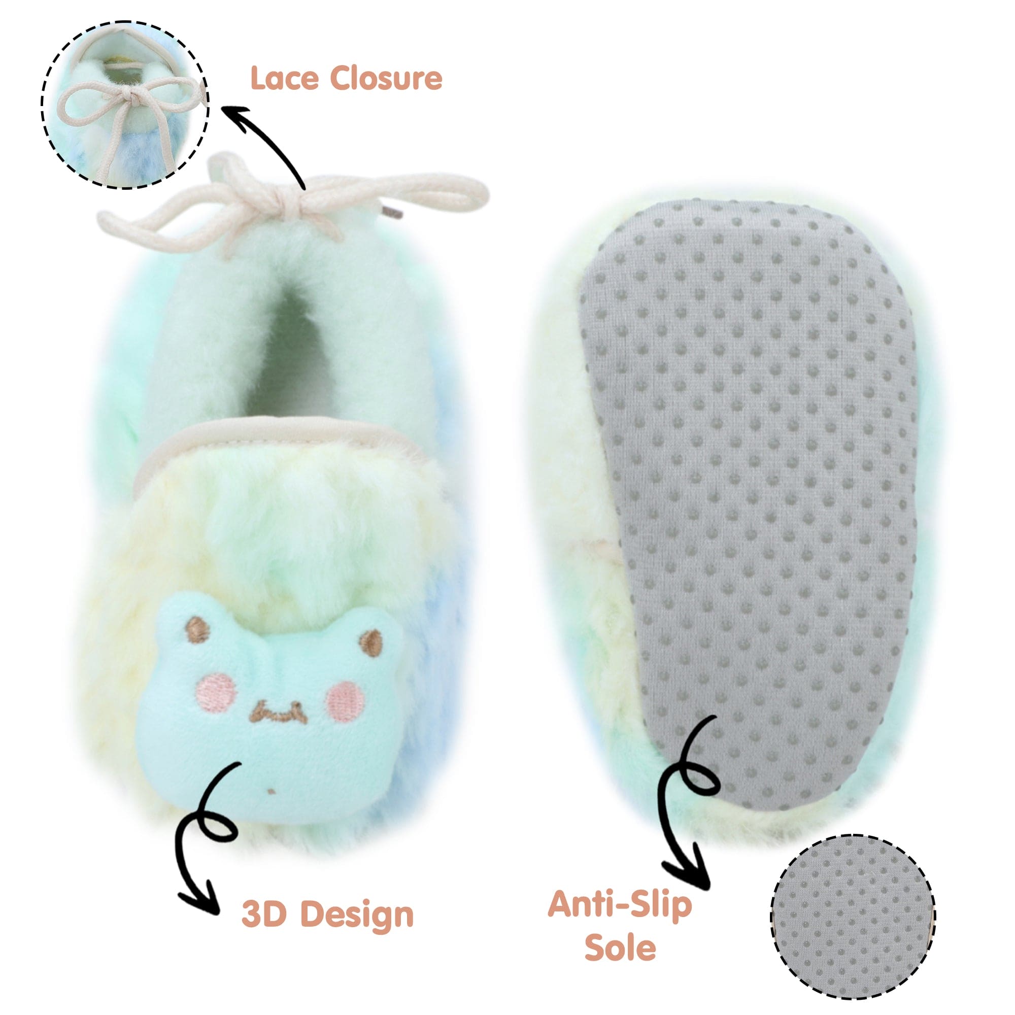 Baby Moo 3D Cute Cat Soft Slip-On Anti-Skid Plush Warm Booties - Green