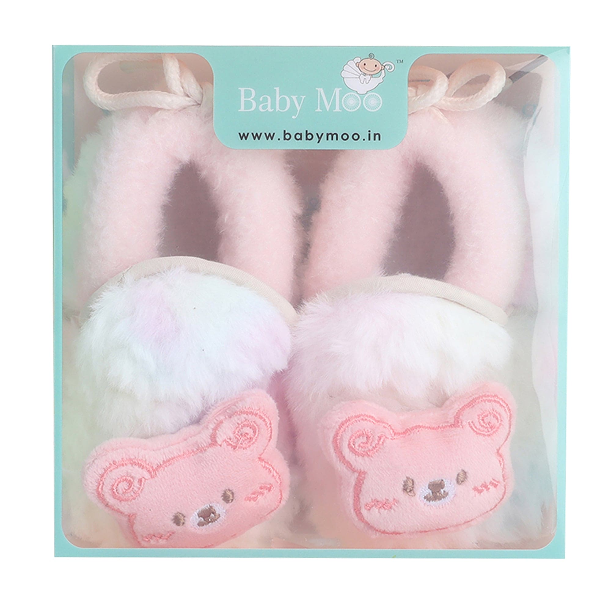 Baby Moo 3D Cute Teddy Soft Slip-On Anti-Skid Plush Warm Booties - Pink