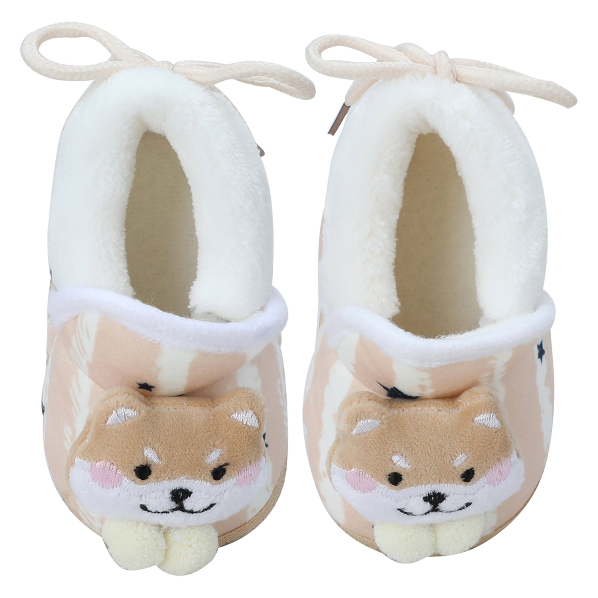 Baby Moo 3D Teddy Broad Stripes Soft Slip-On Anti-Skid Plush Warm Booties - Beige