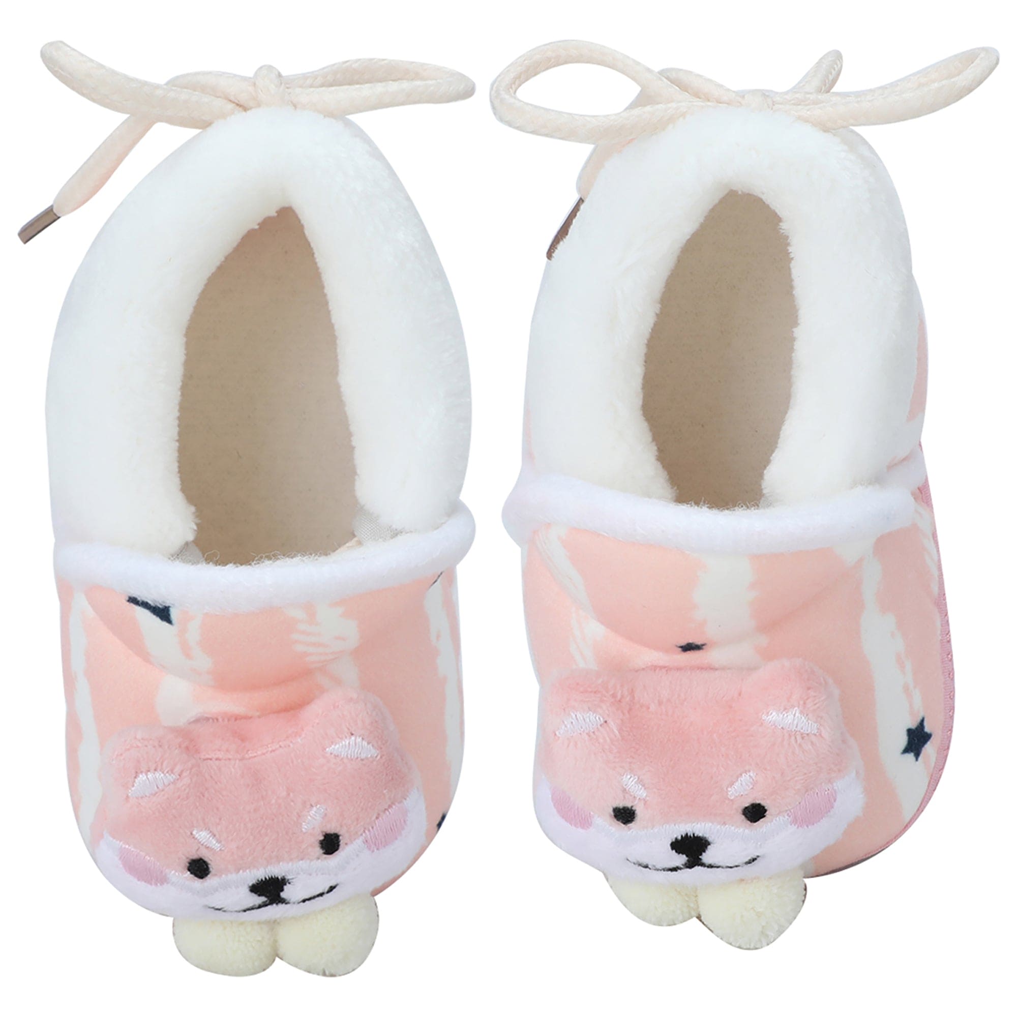 Baby Moo 3D Teddy Broad Stripes Soft Slip-On Anti-Skid Plush Warm Booties - Peach