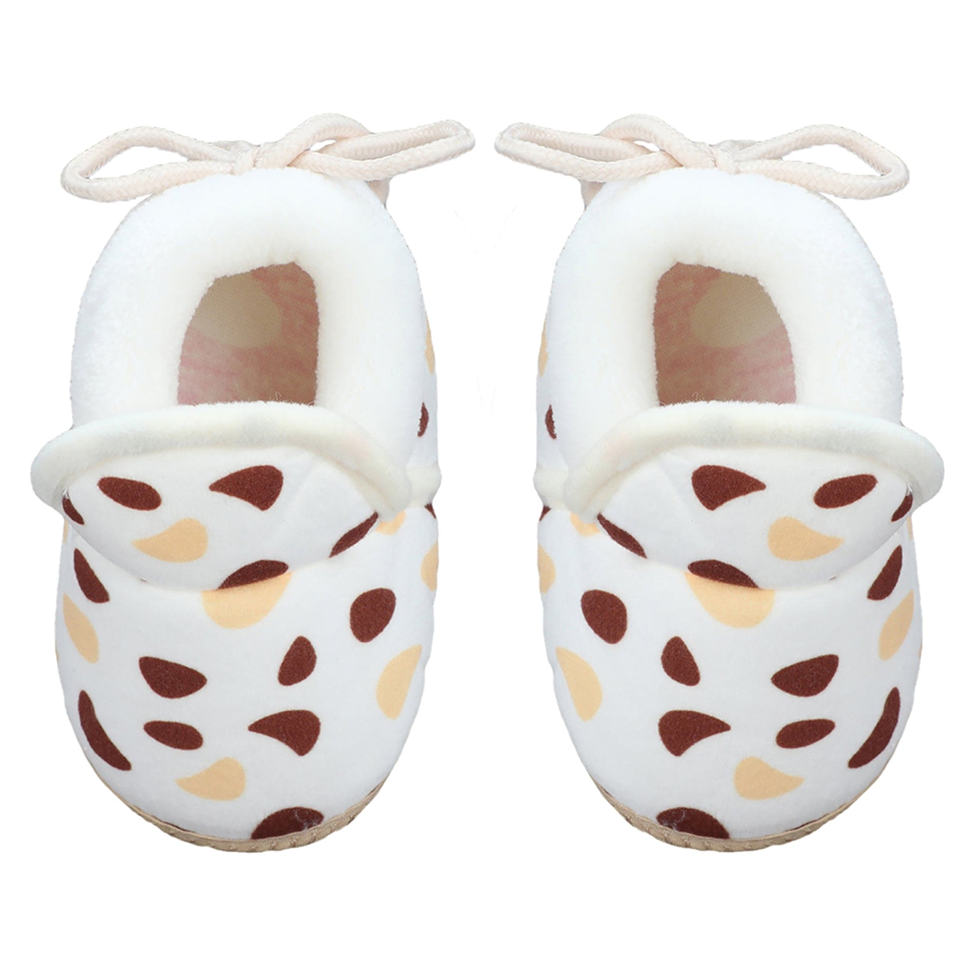 Baby Moo Abstract Spots Soft Slip-On Anti-Skid Plush Warm Booties - Beige