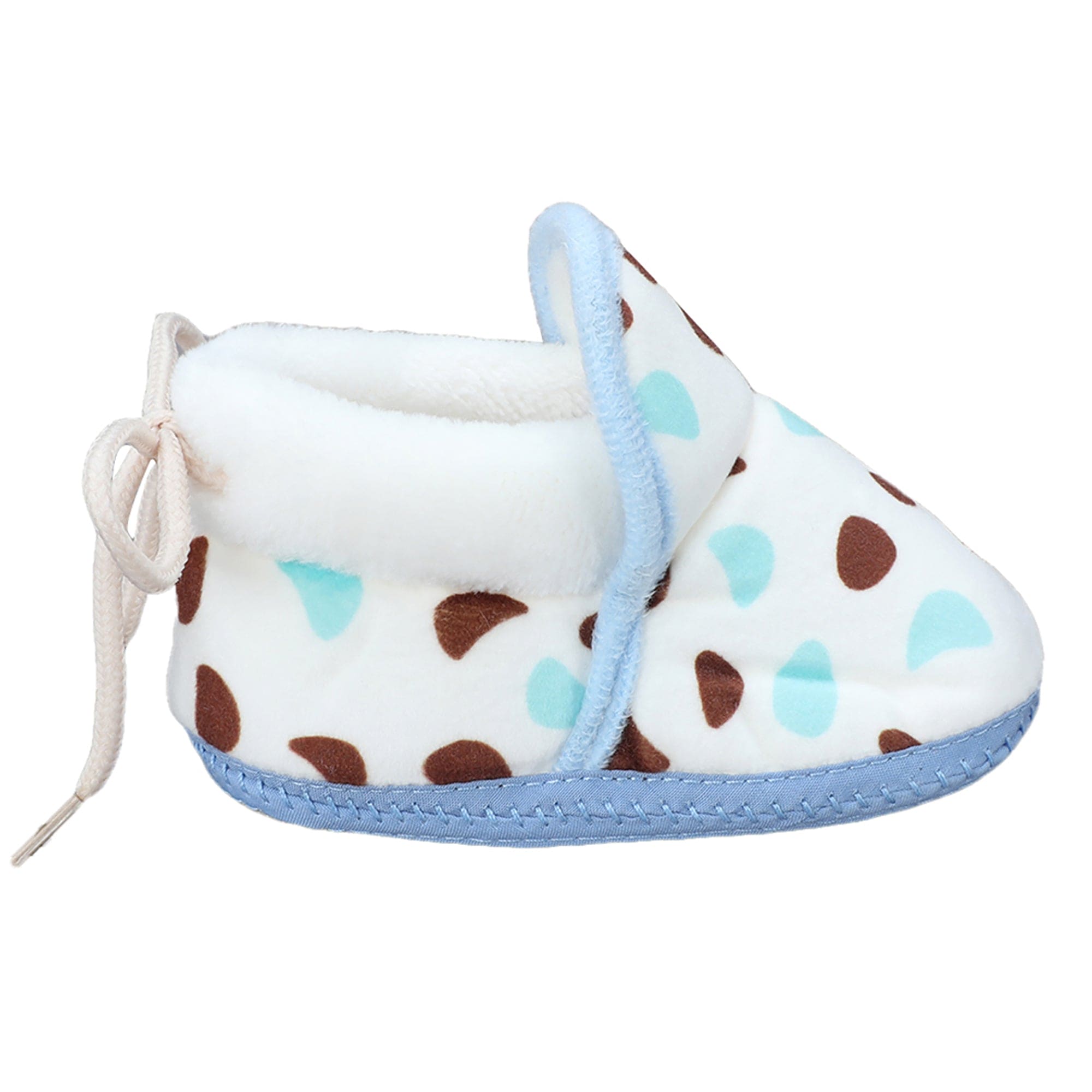 Baby Moo Abstract Spots Soft Slip-On Anti-Skid Plush Warm Booties - Blue