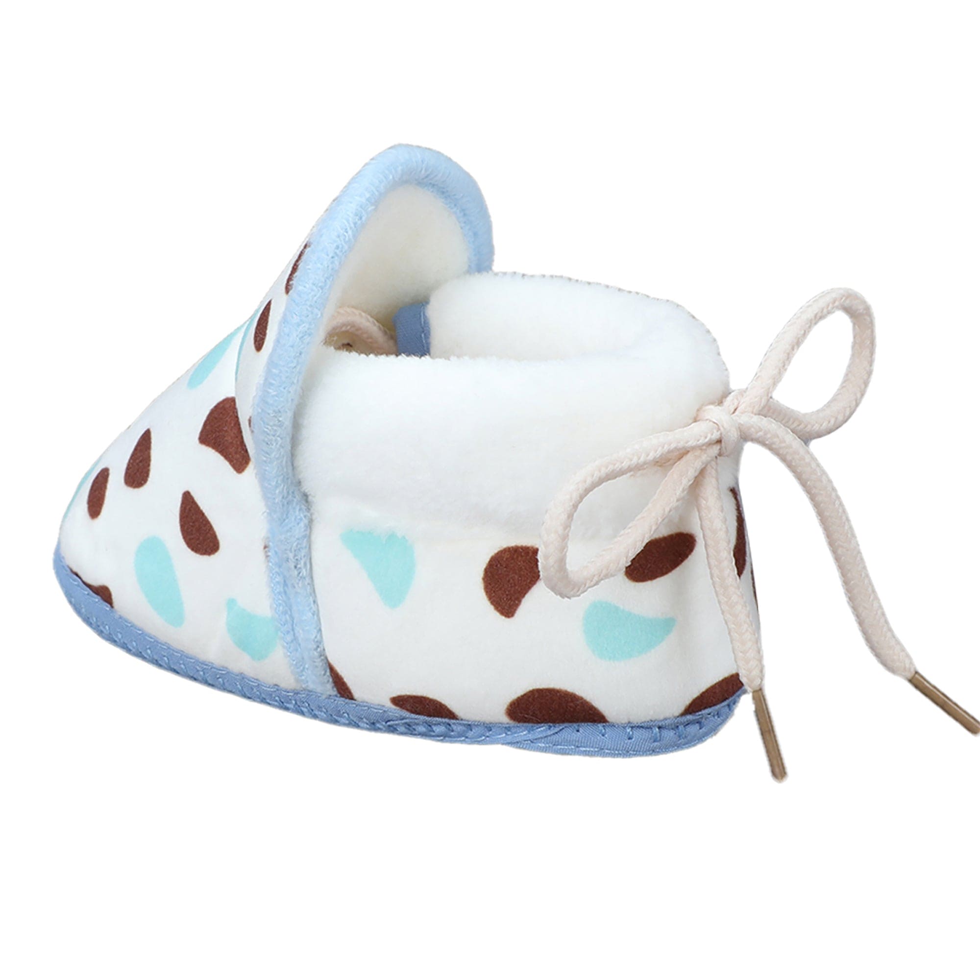 Baby Moo Abstract Spots Soft Slip-On Anti-Skid Plush Warm Booties - Blue