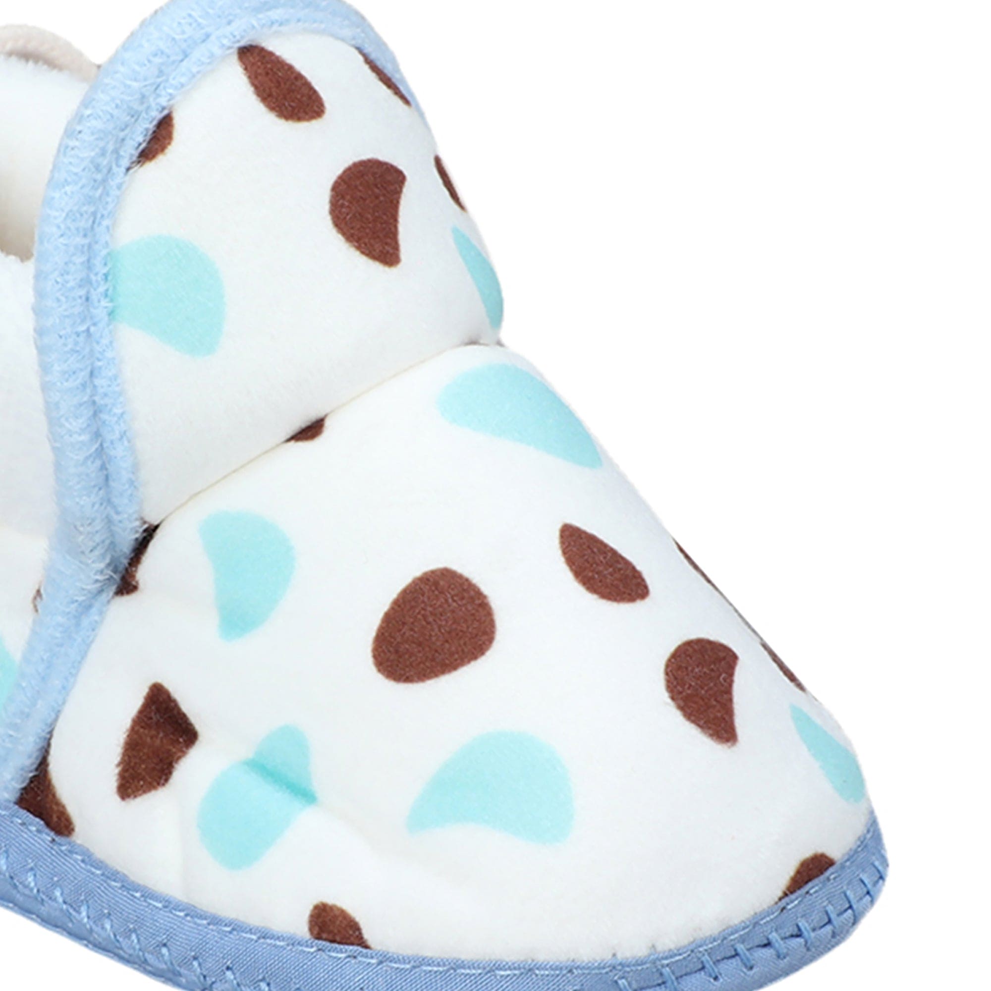 Baby Moo Abstract Spots Soft Slip-On Anti-Skid Plush Warm Booties - Blue