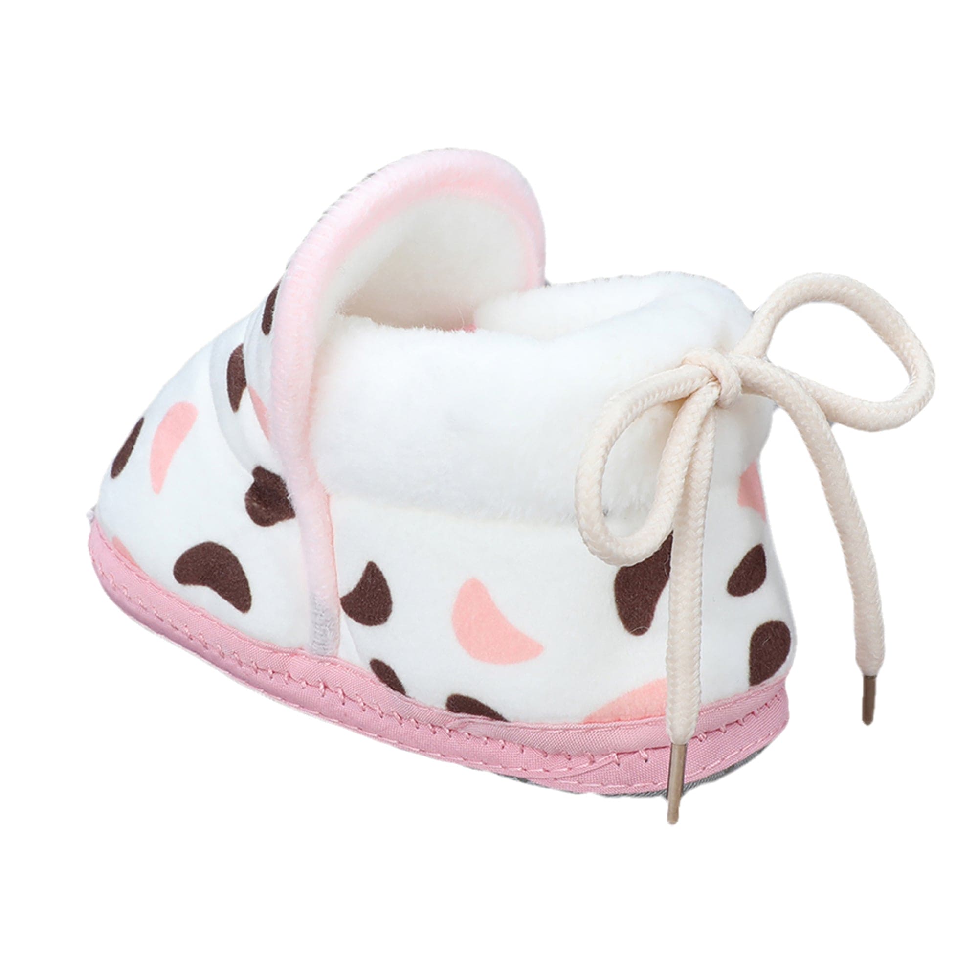 Baby Moo Abstract Spots Soft Slip-On Anti-Skid Plush Warm Booties - Pink