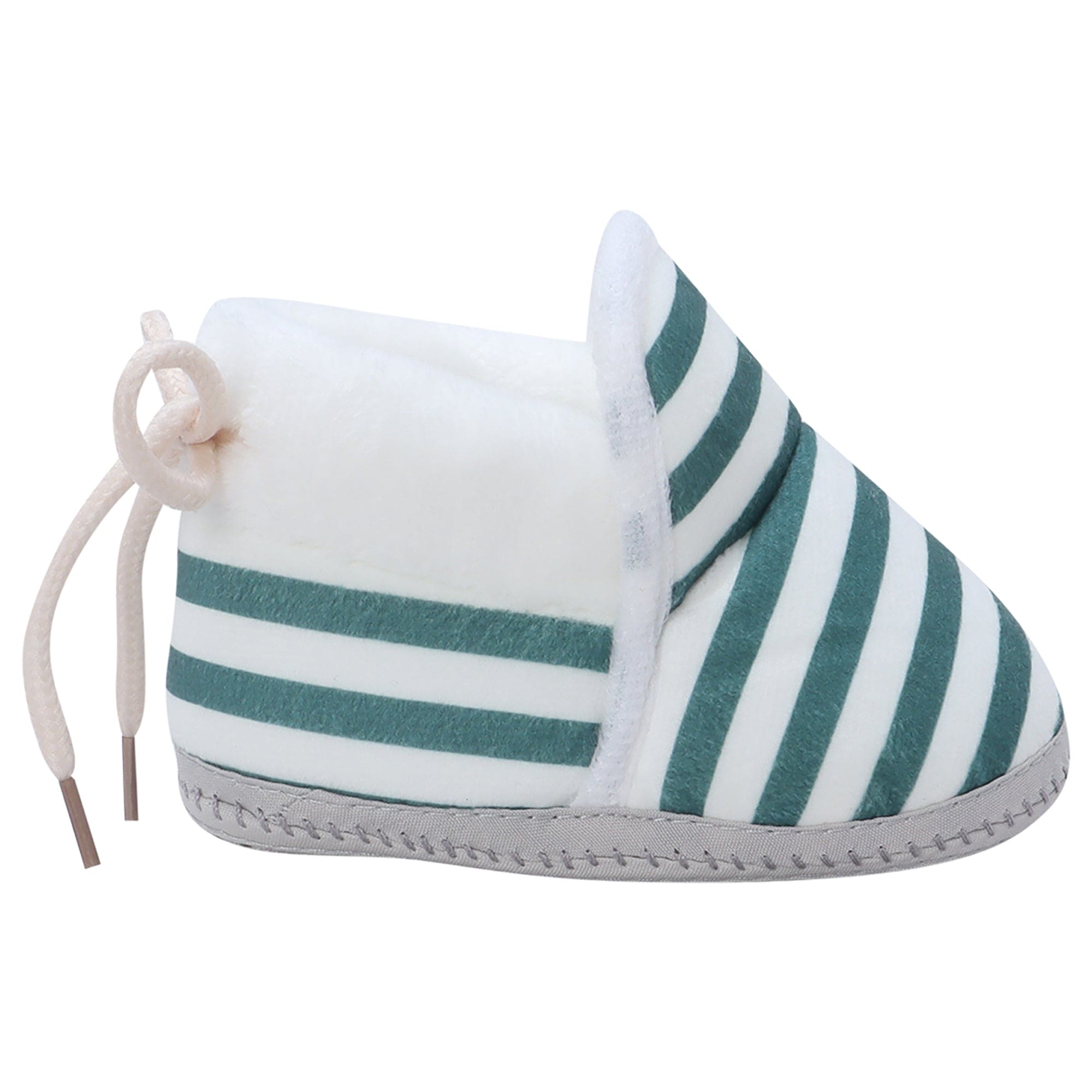 Baby Moo Striped Soft Slip-On Anti-Skid Plush Warm Booties - Green