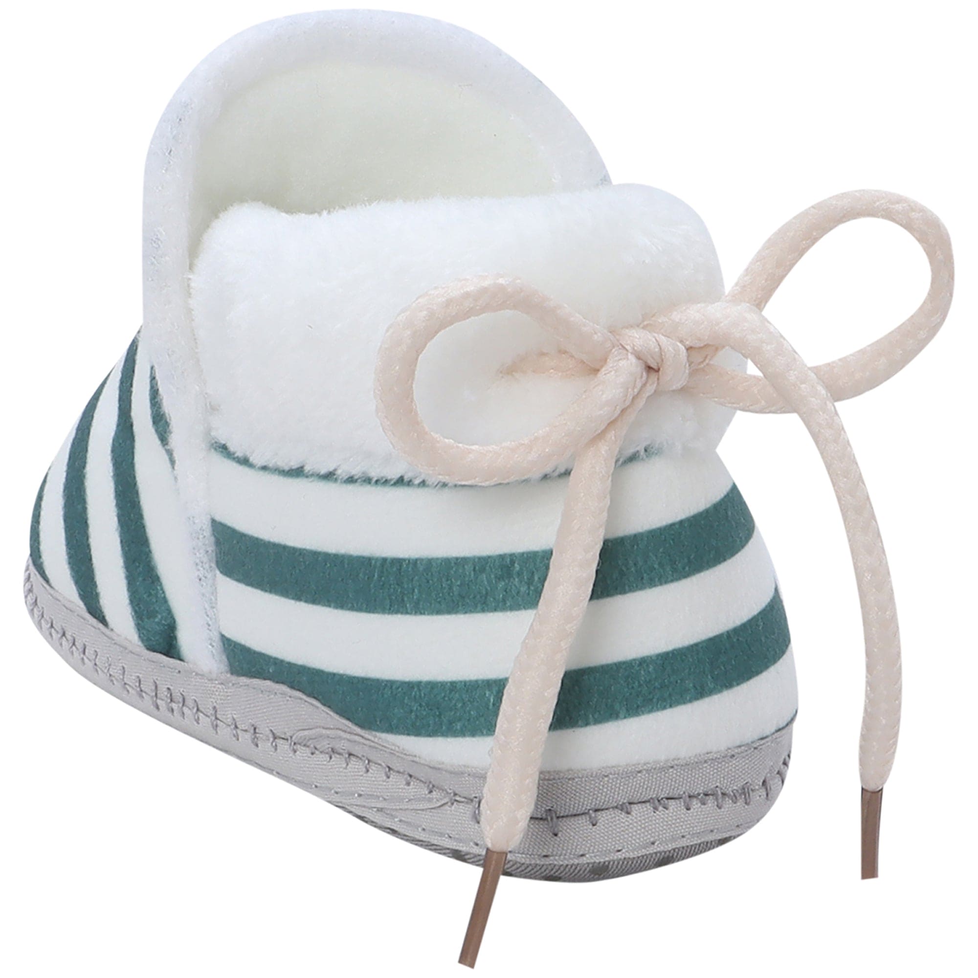 Baby Moo Striped Soft Slip-On Anti-Skid Plush Warm Booties - Green