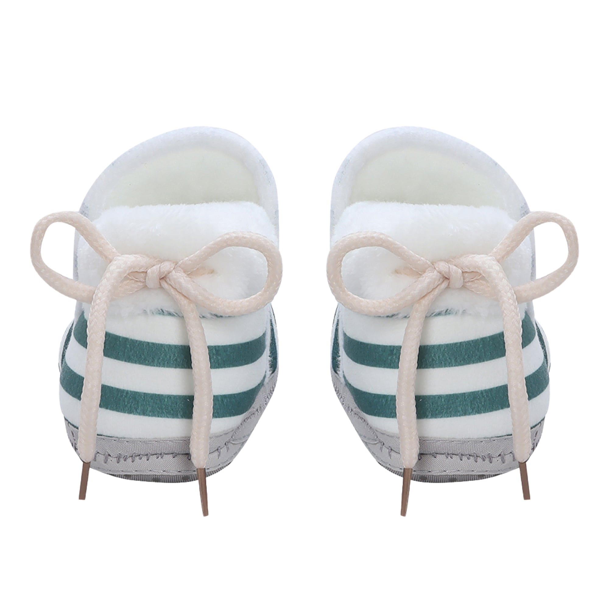 Baby Moo Striped Soft Slip-On Anti-Skid Plush Warm Booties - Green