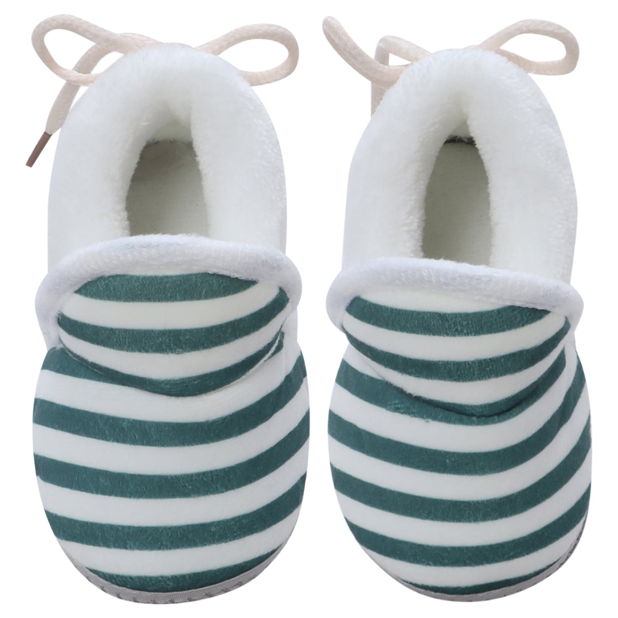 Baby Moo Striped Soft Slip-On Anti-Skid Plush Warm Booties - Green