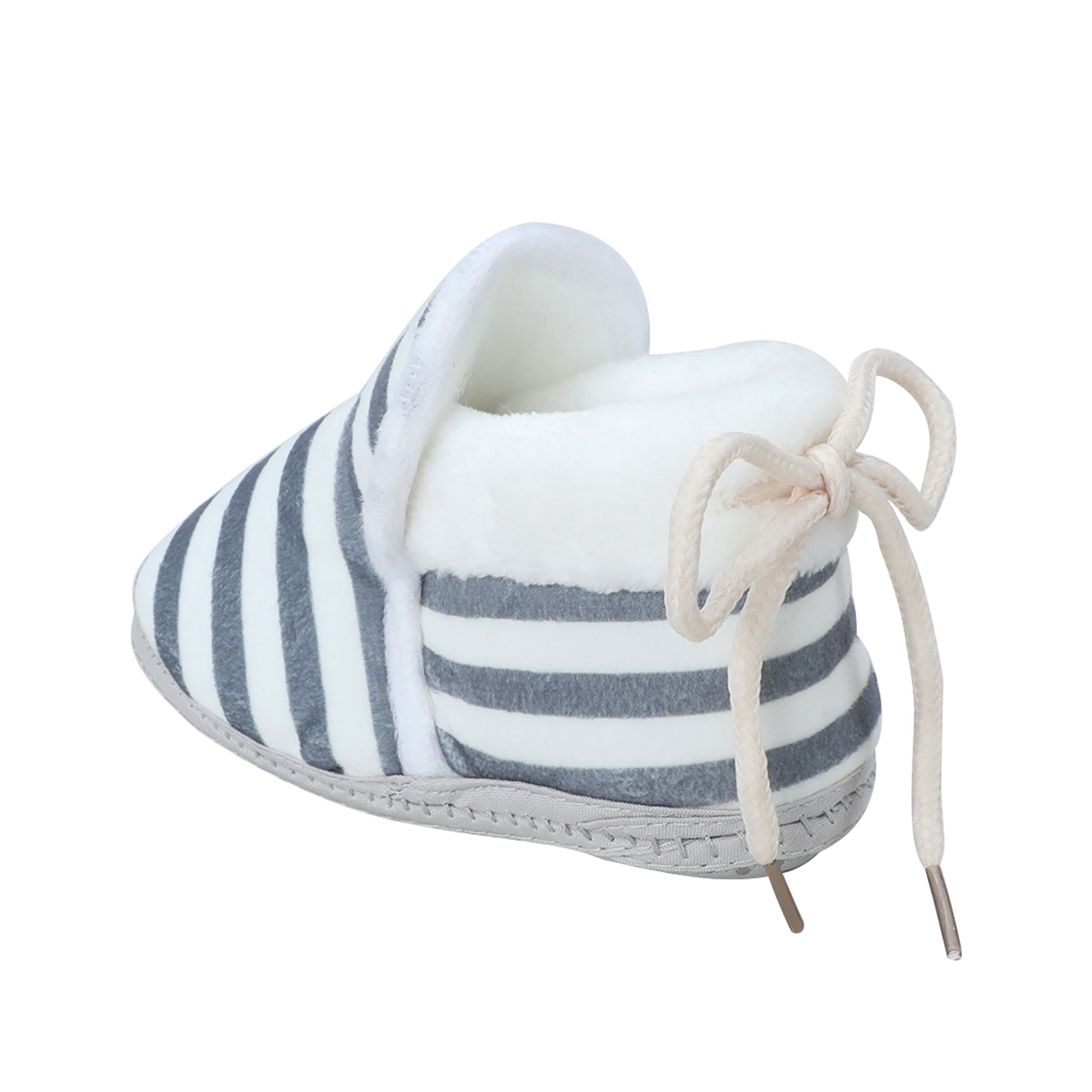 Baby Moo Striped Soft Slip-On Anti-Skid Plush Warm Booties - Grey