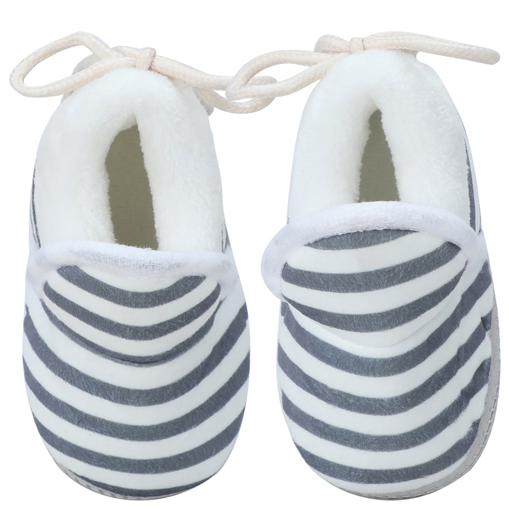 Baby Moo Striped Soft Slip-On Anti-Skid Plush Warm Booties - Grey