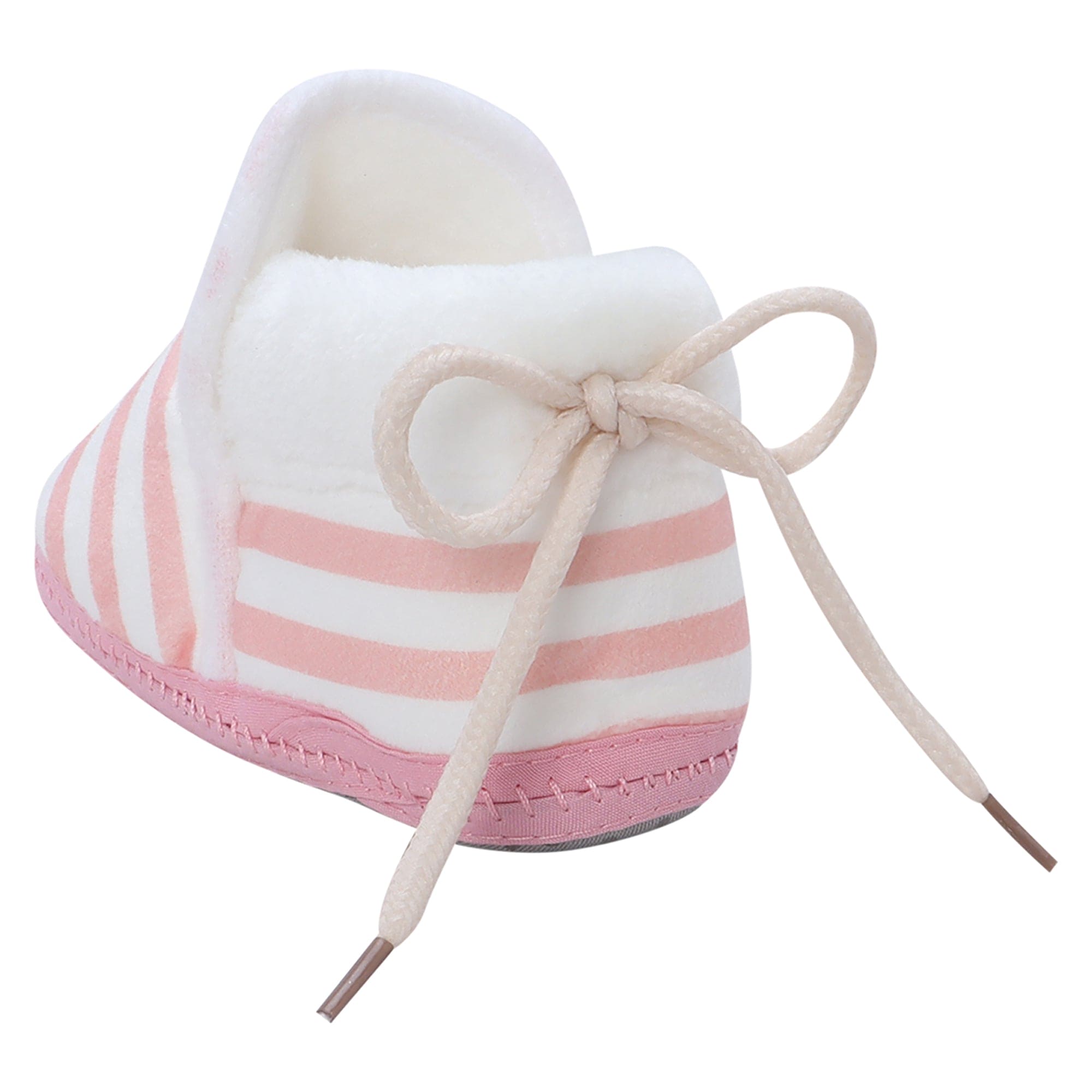 Baby Moo Striped Soft Slip-On Anti-Skid Plush Warm Booties - Peach