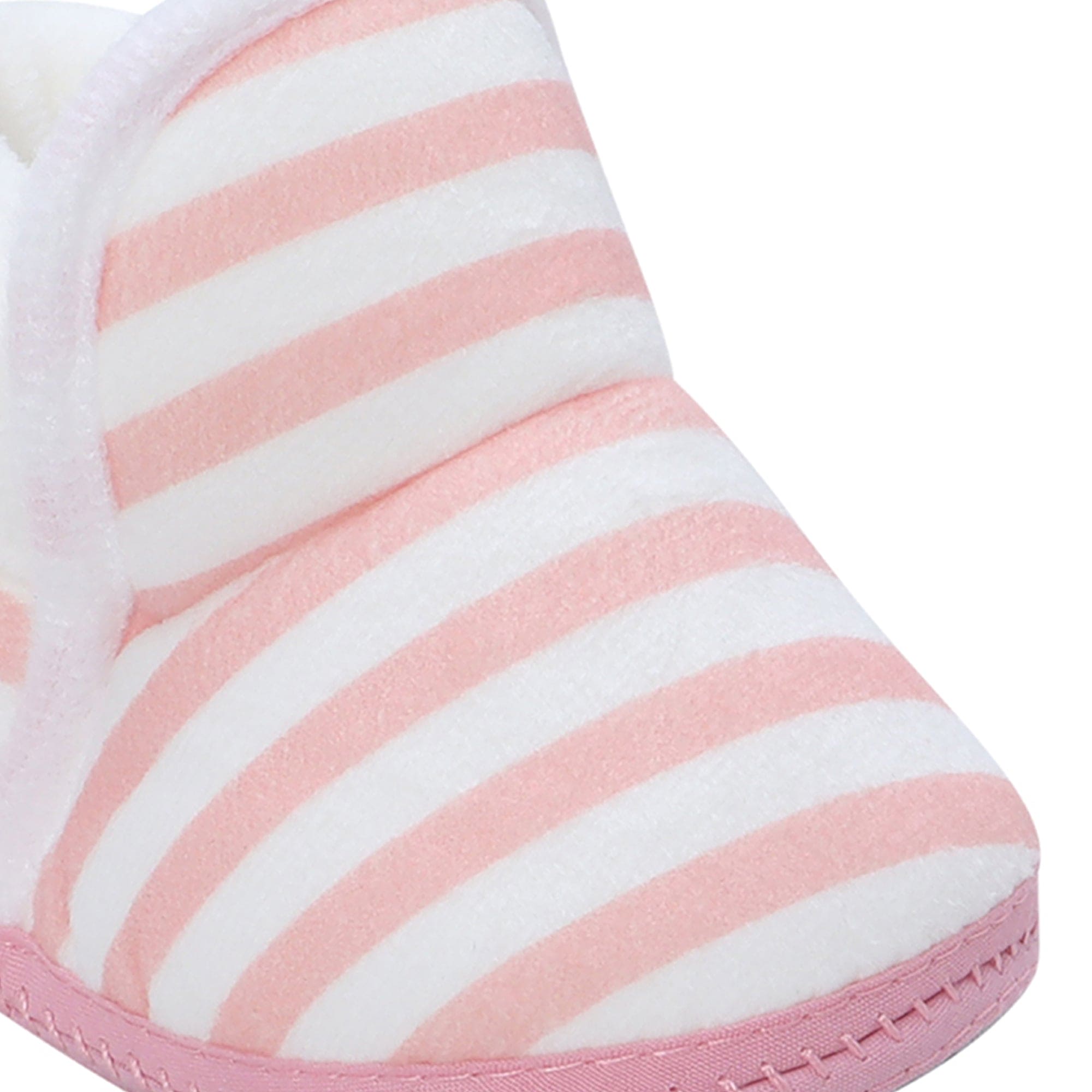 Baby Moo Striped Soft Slip-On Anti-Skid Plush Warm Booties - Peach