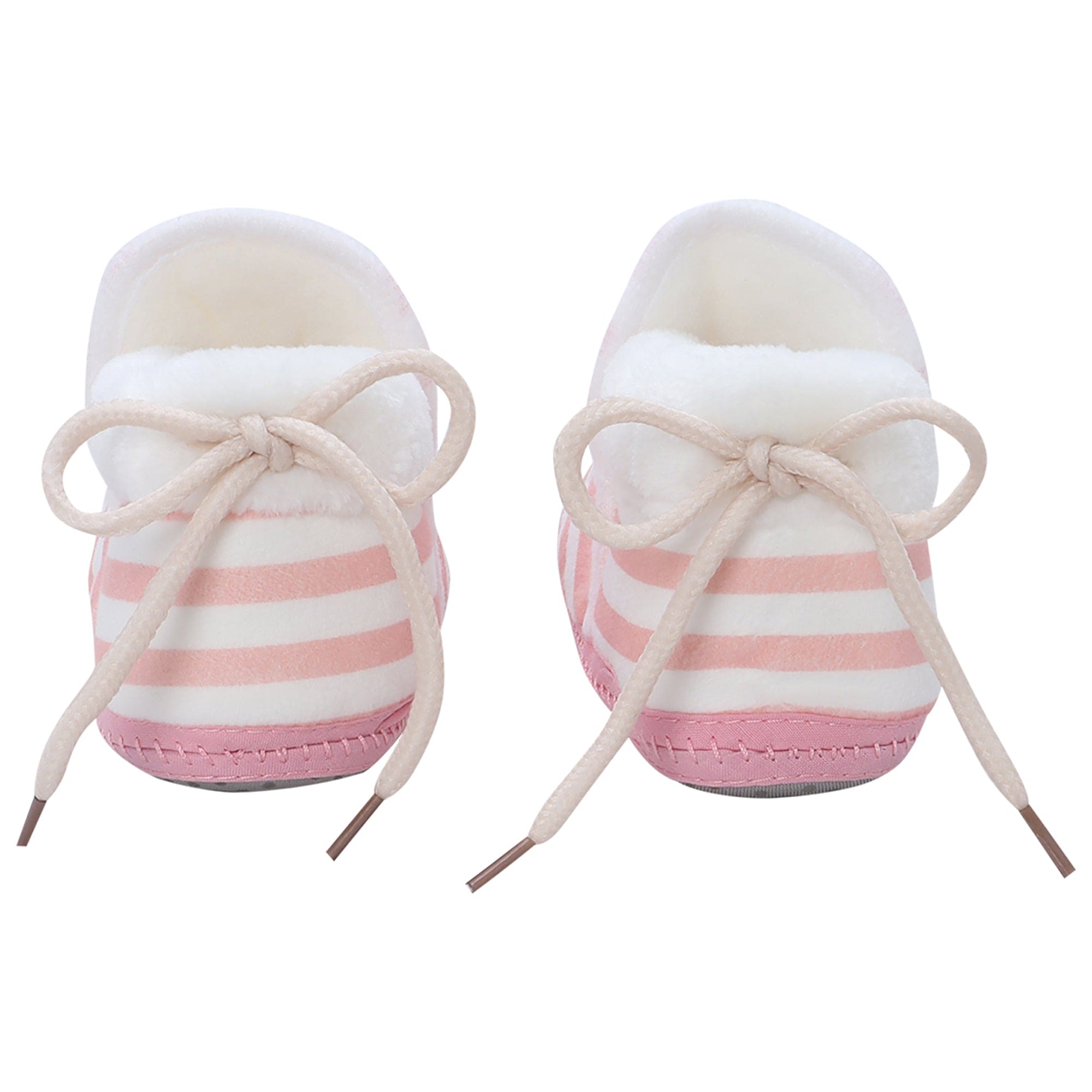 Baby Moo Striped Soft Slip-On Anti-Skid Plush Warm Booties - Peach