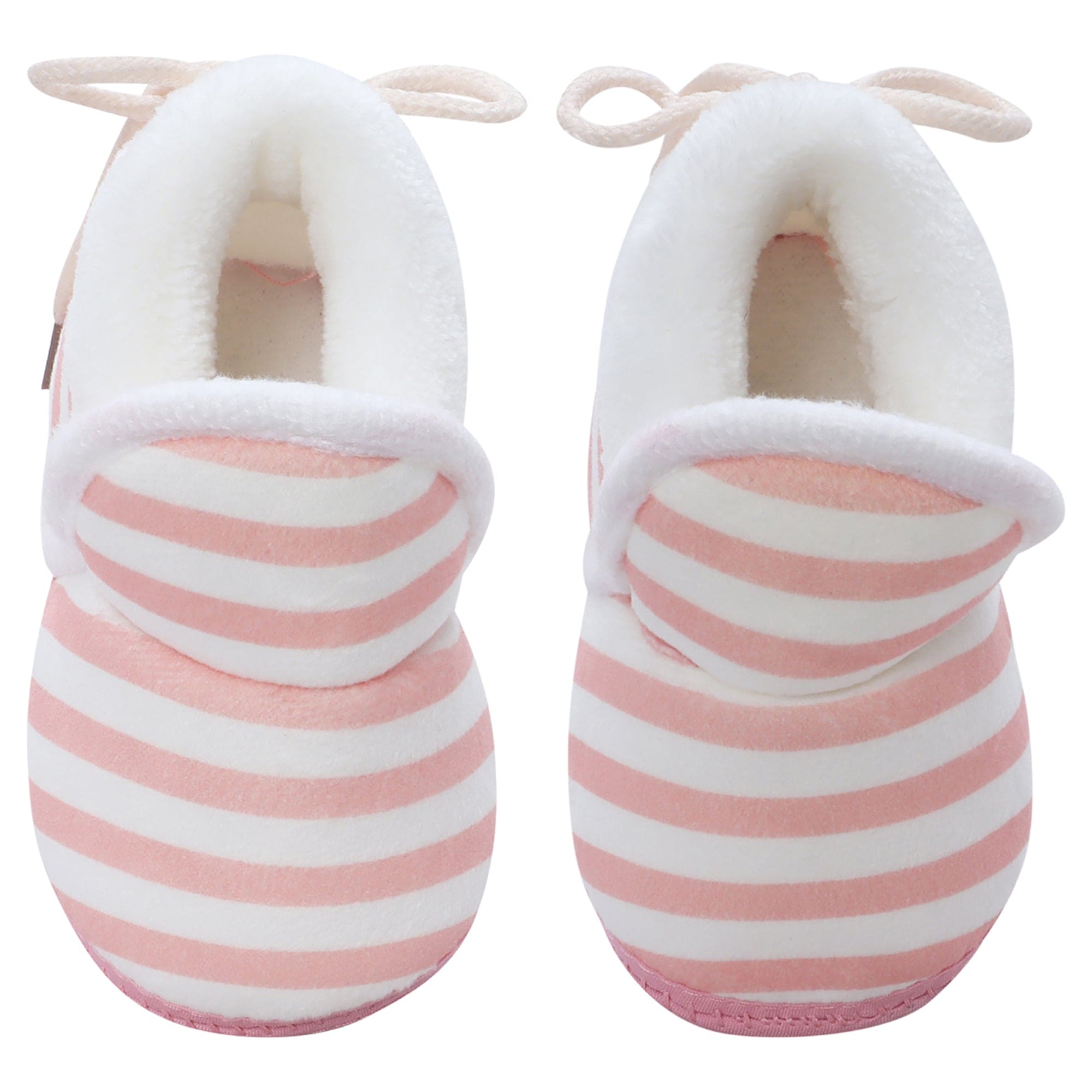 Baby Moo Striped Soft Slip-On Anti-Skid Plush Warm Booties - Peach