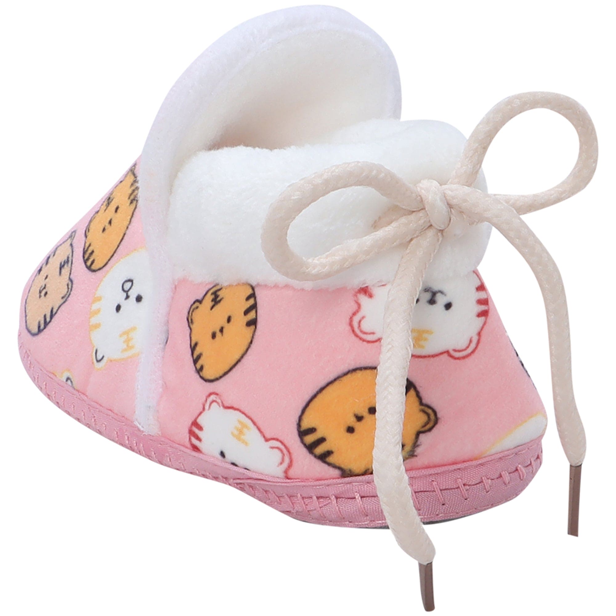 Baby Moo Kitty Face Printed Soft Slip-On Anti-Skid Plush Warm Booties - Pink