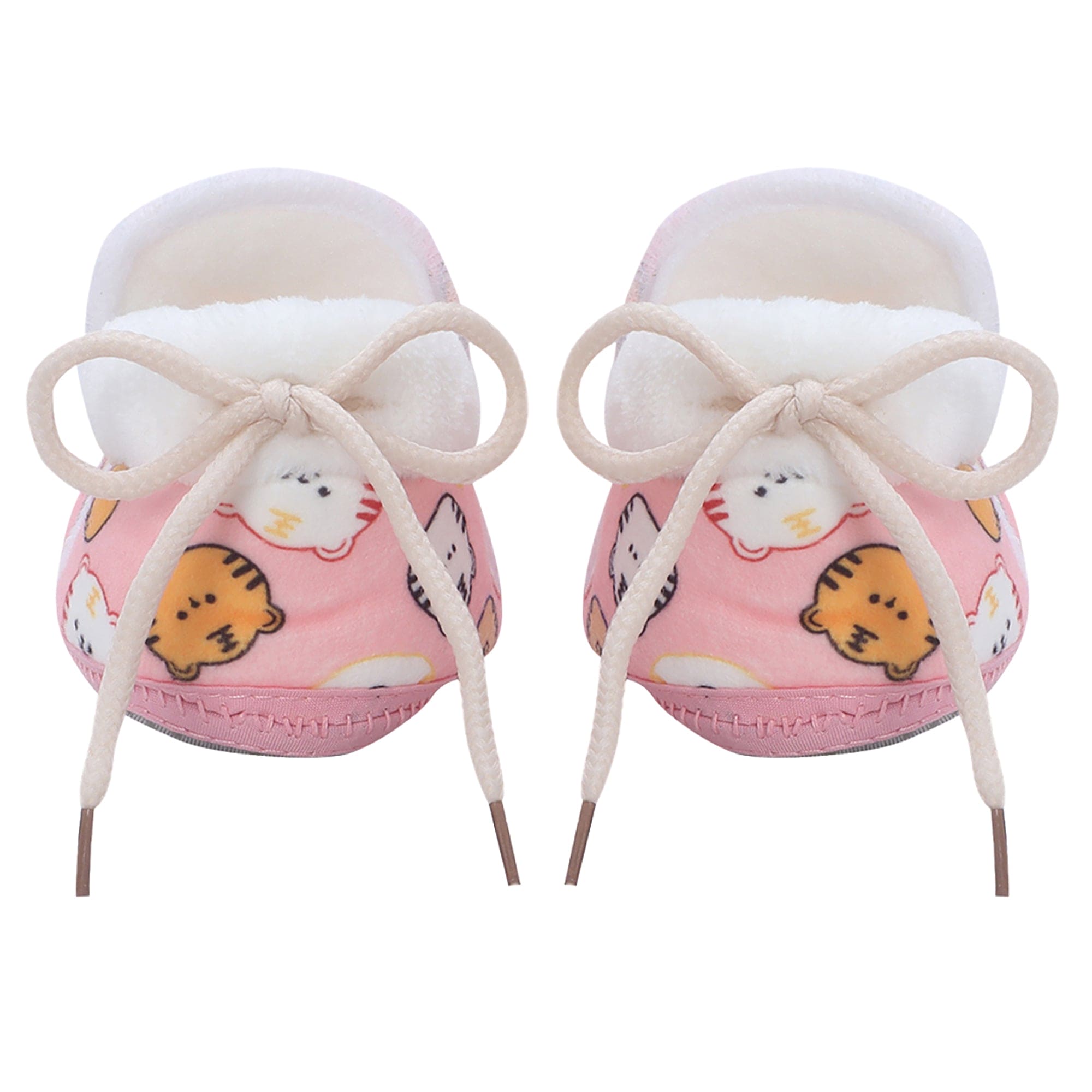 Baby Moo Kitty Face Printed Soft Slip-On Anti-Skid Plush Warm Booties - Pink