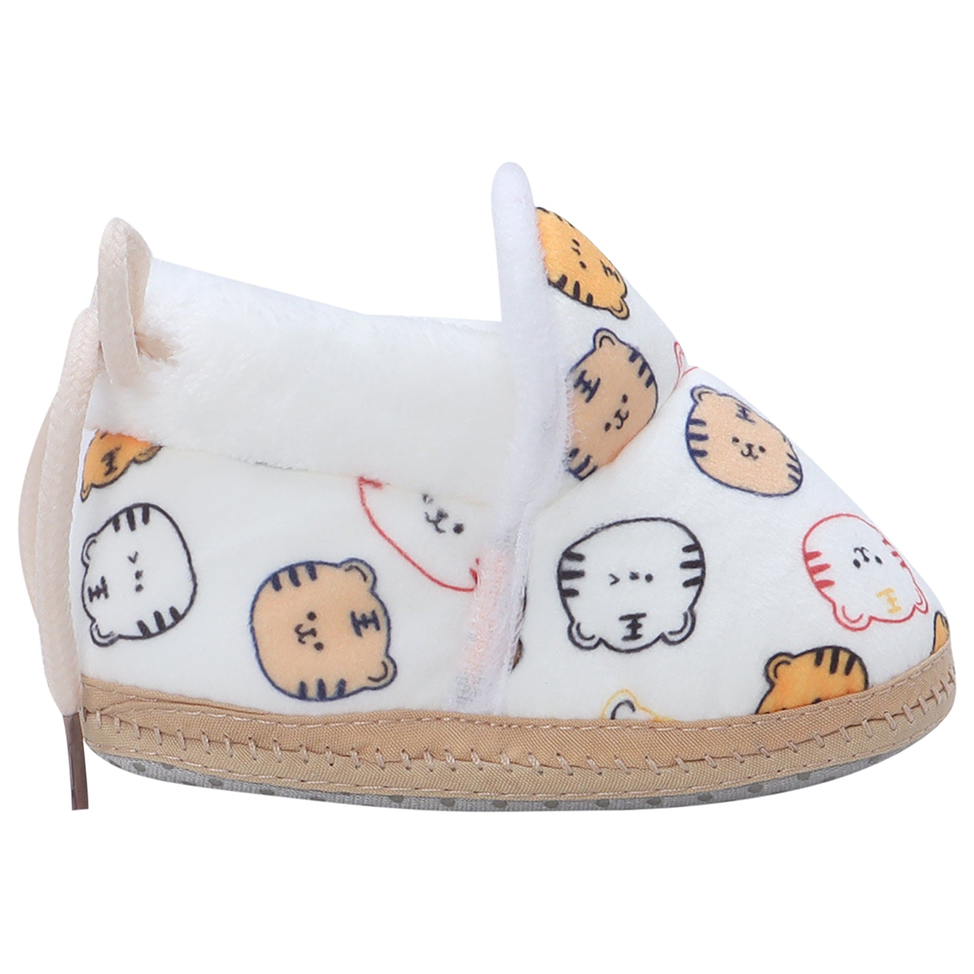 Baby Moo Kitty Face Printed Soft Slip-On Anti-Skid Plush Warm Booties - White