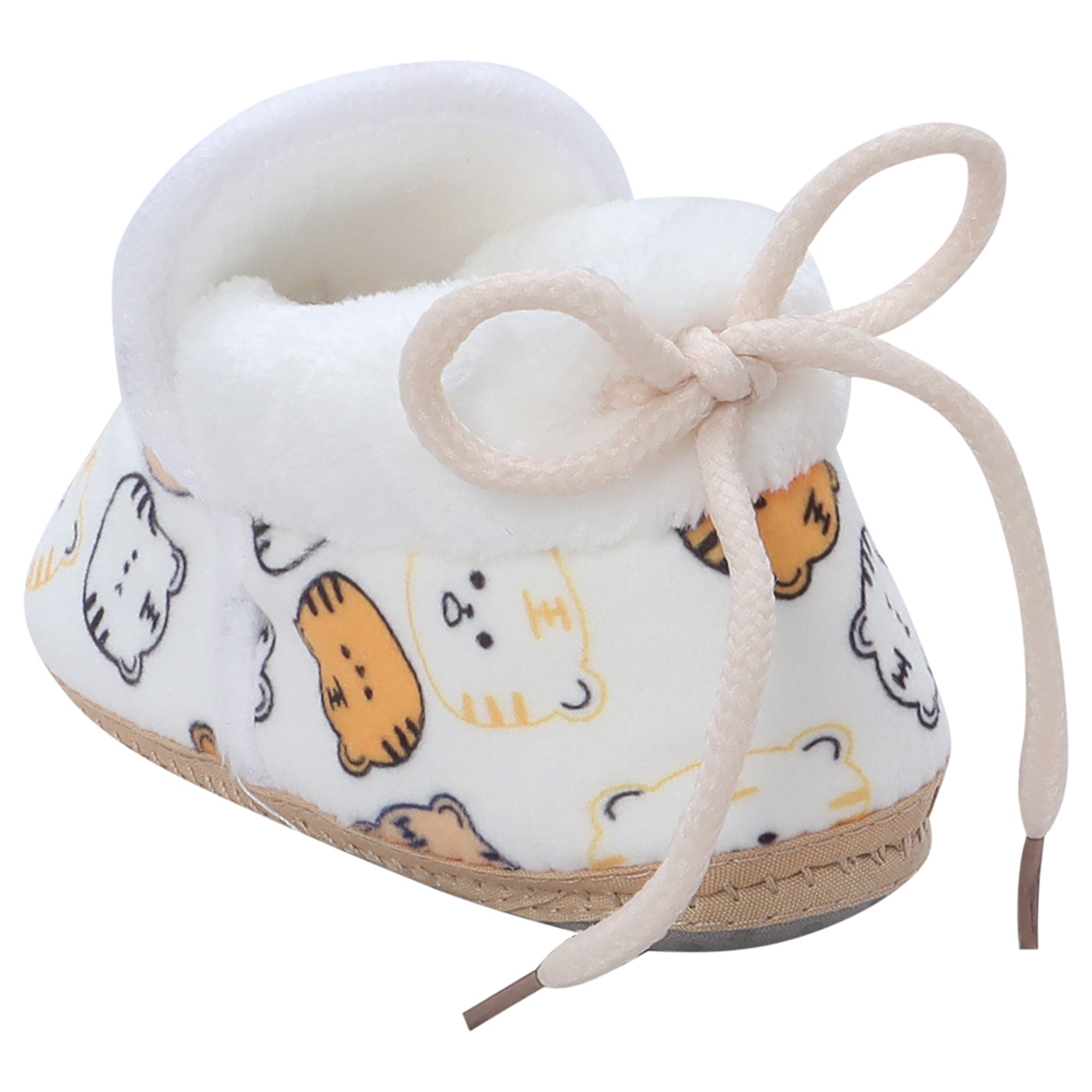 Baby Moo Kitty Face Printed Soft Slip-On Anti-Skid Plush Warm Booties - White