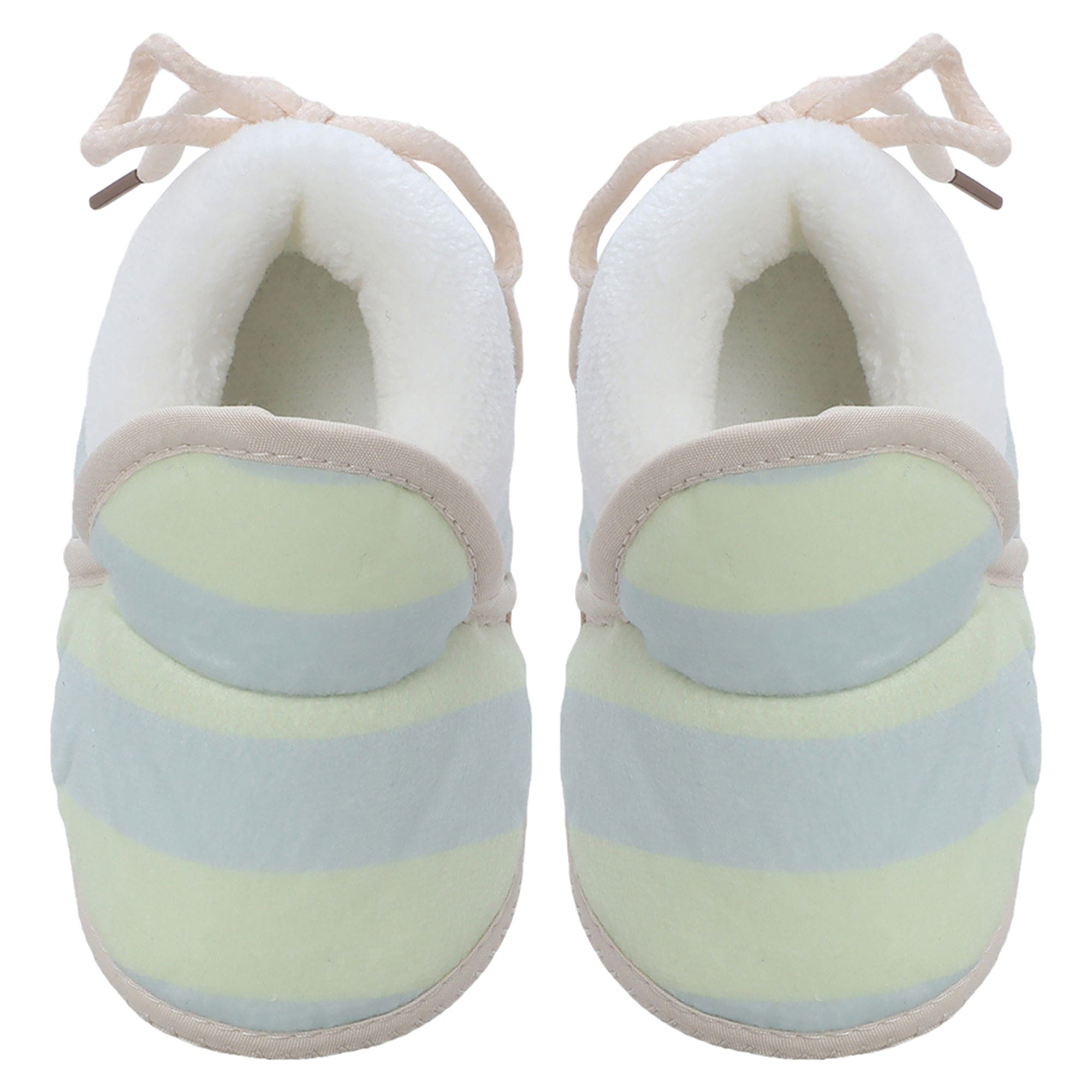 Baby Moo Broad Stripes Soft Slip-On Anti-Skid Plush Warm Booties - Green