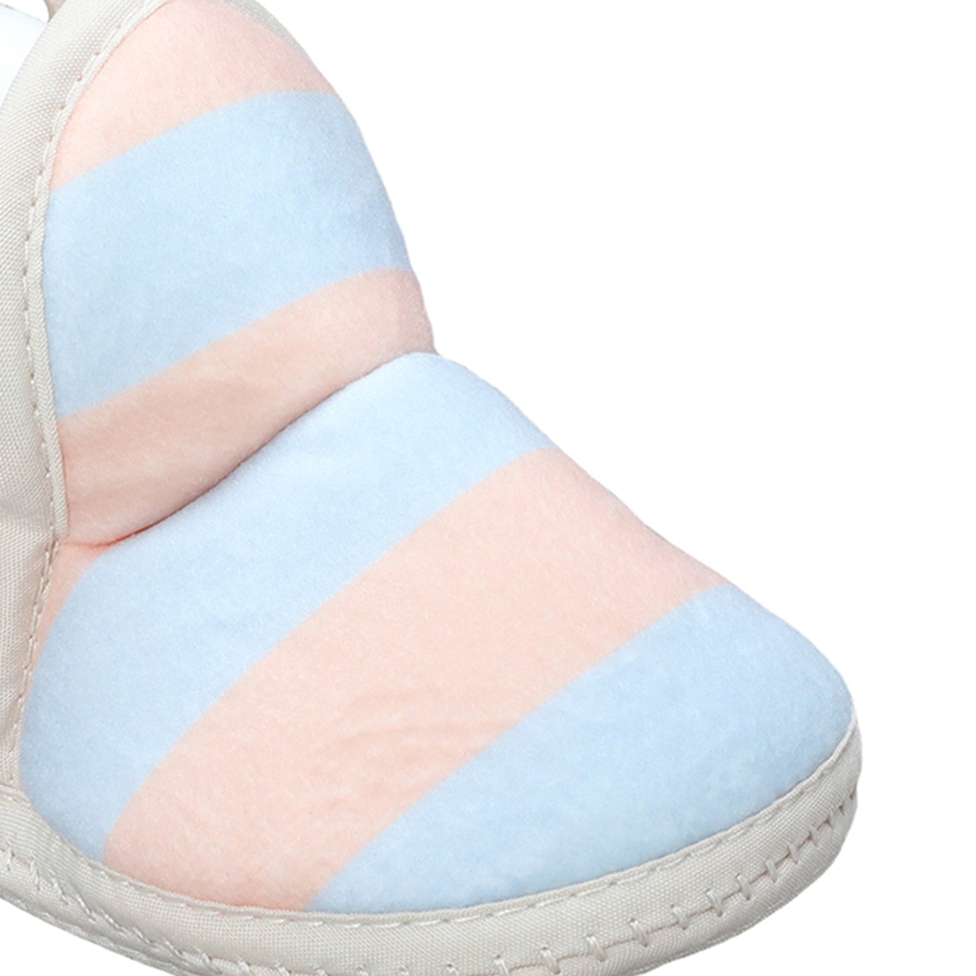 Baby Moo Broad Stripes Soft Slip-On Anti-Skid Plush Warm Booties - Peach