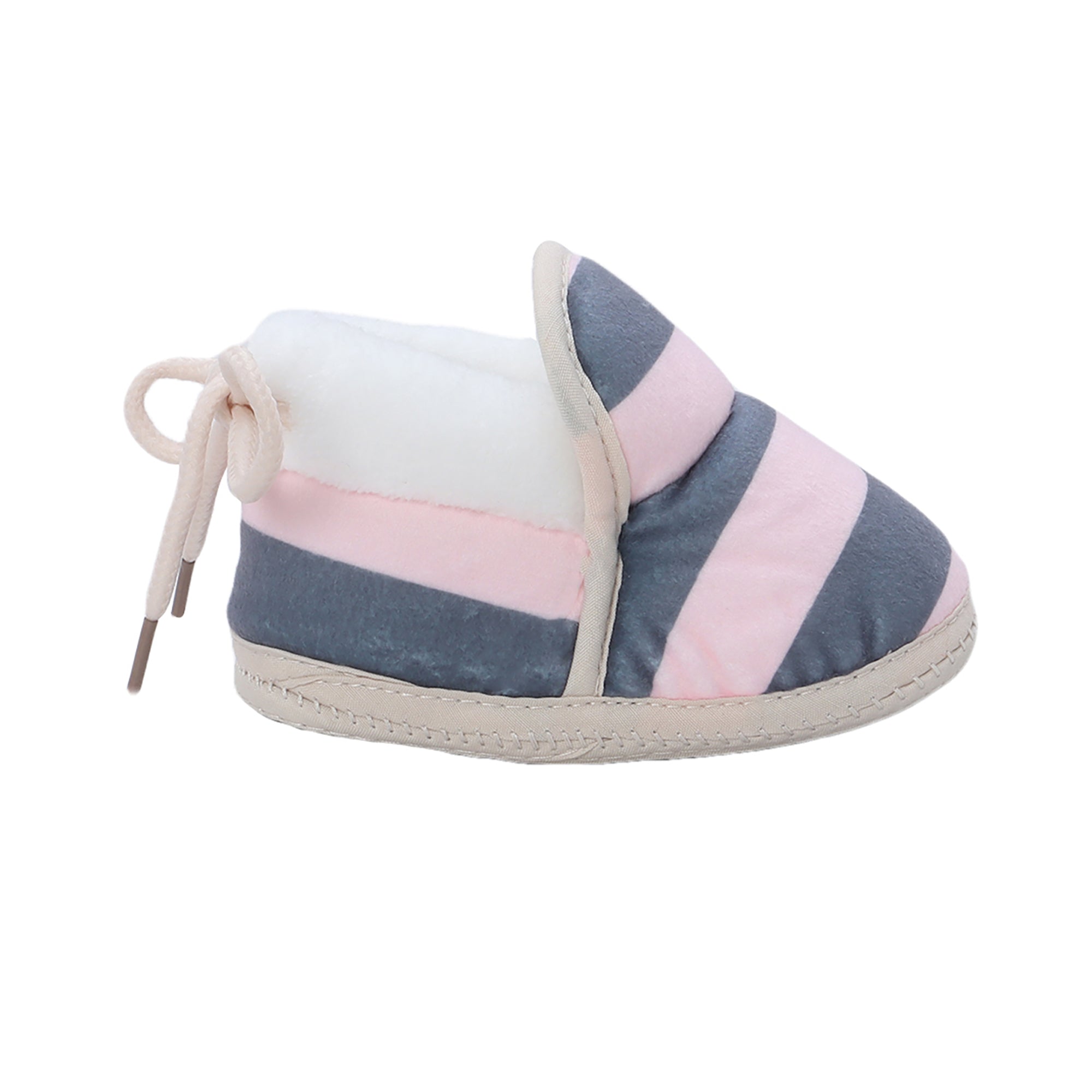 Baby Moo Broad Stripes Soft Slip-On Anti-Skid Plush Warm Booties - Pink