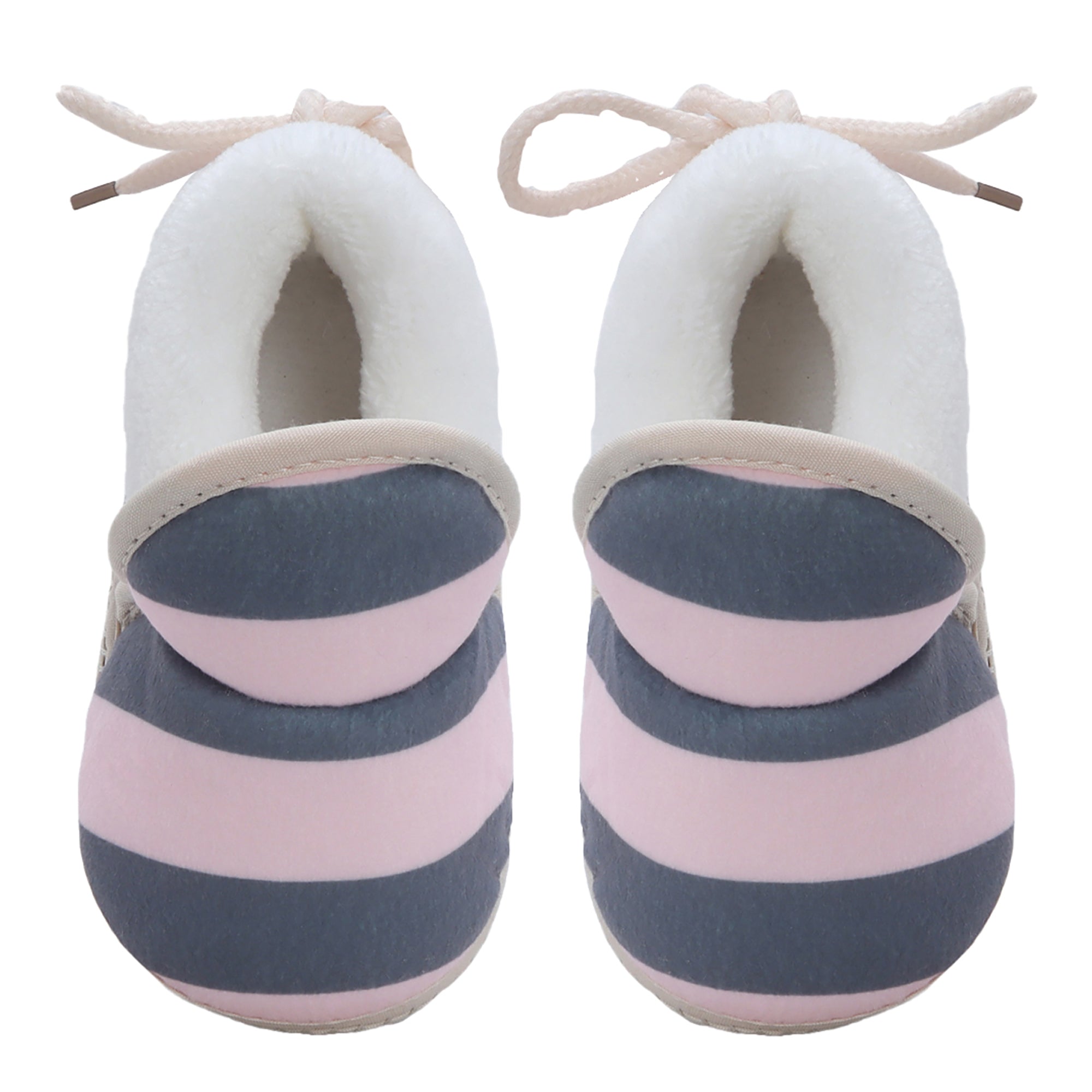 Baby Moo Broad Stripes Soft Slip-On Anti-Skid Plush Warm Booties - Pink