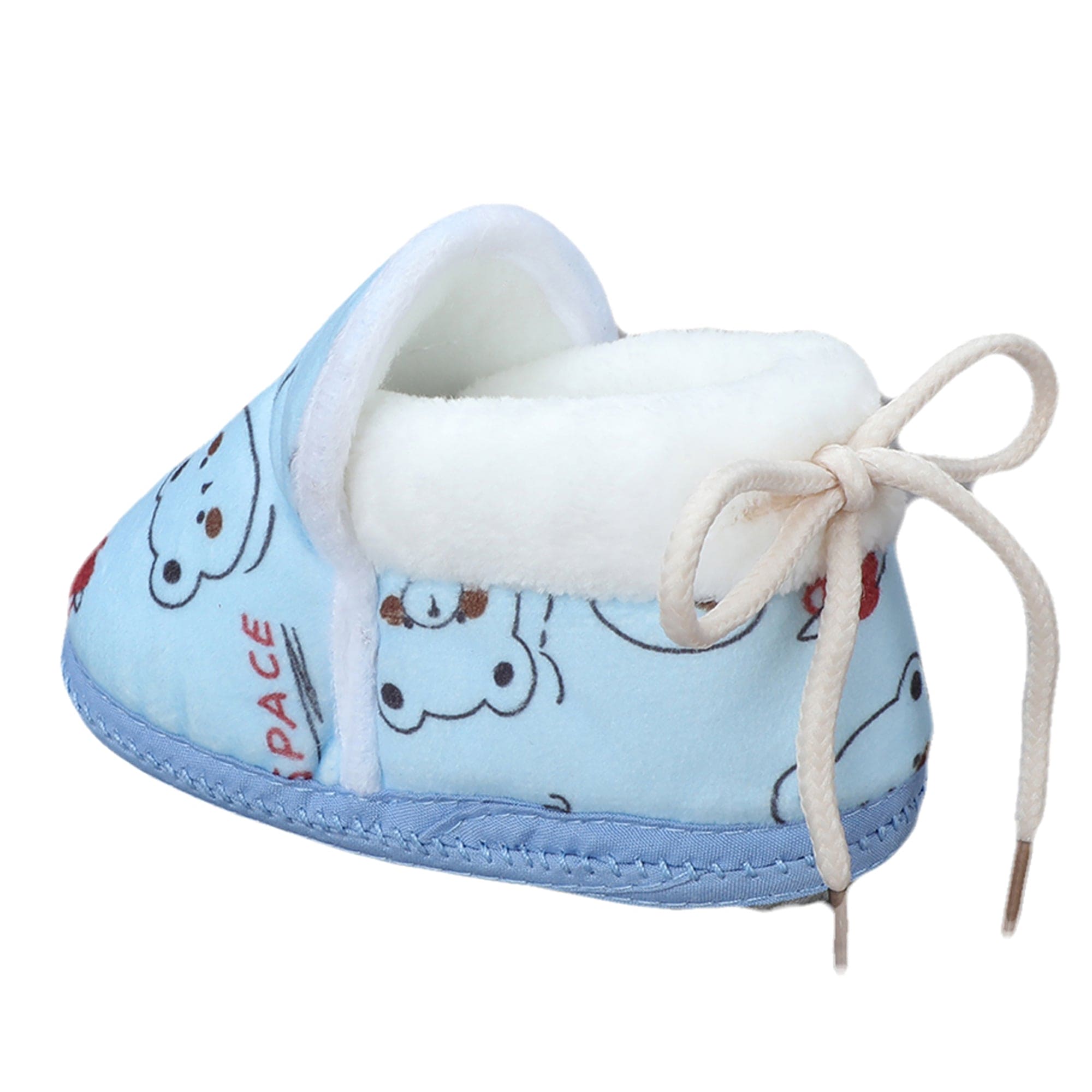 Baby Moo Panda Face Printed Soft Slip-On Anti-Skid Plush Warm Booties - Blue