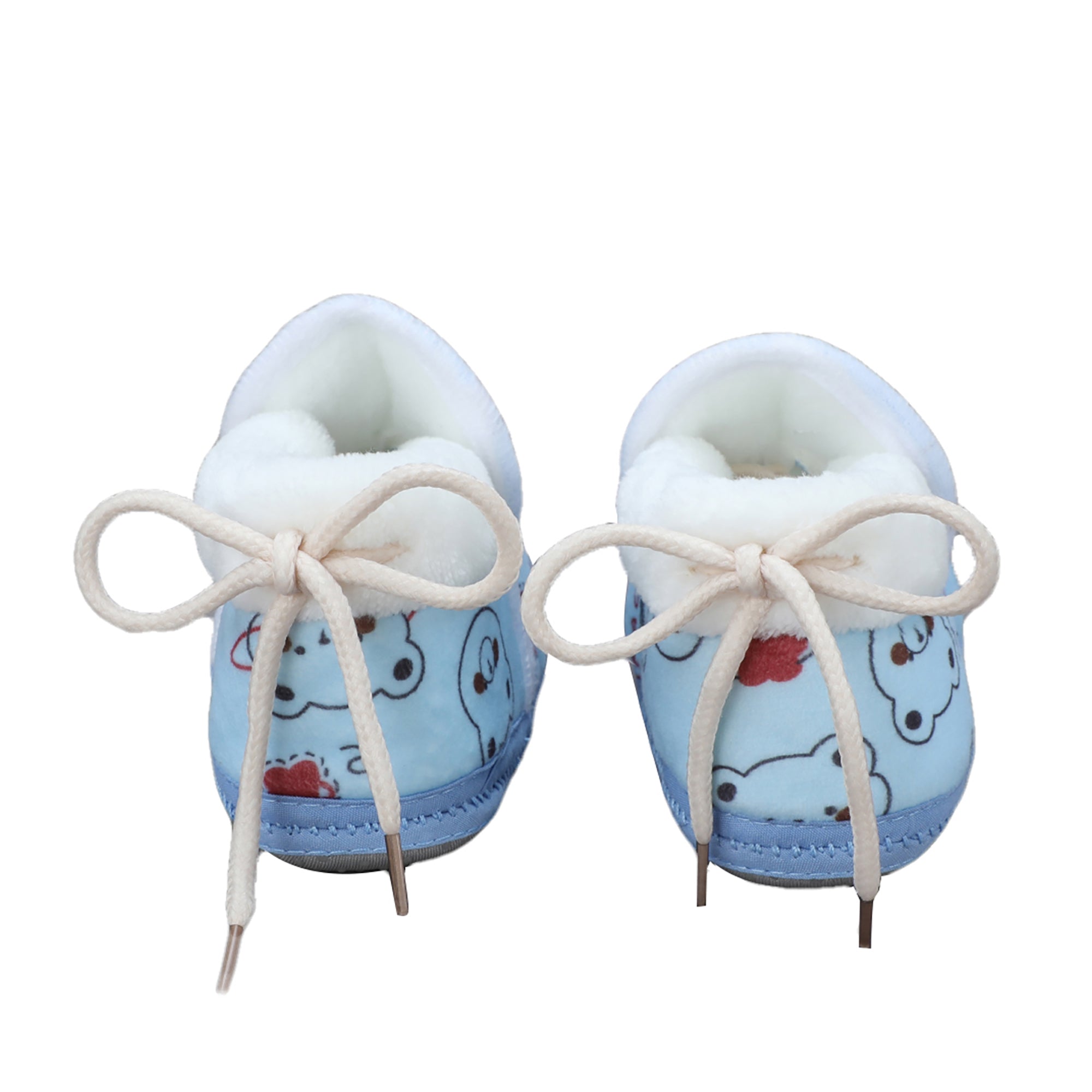 Baby Moo Panda Face Printed Soft Slip-On Anti-Skid Plush Warm Booties - Blue