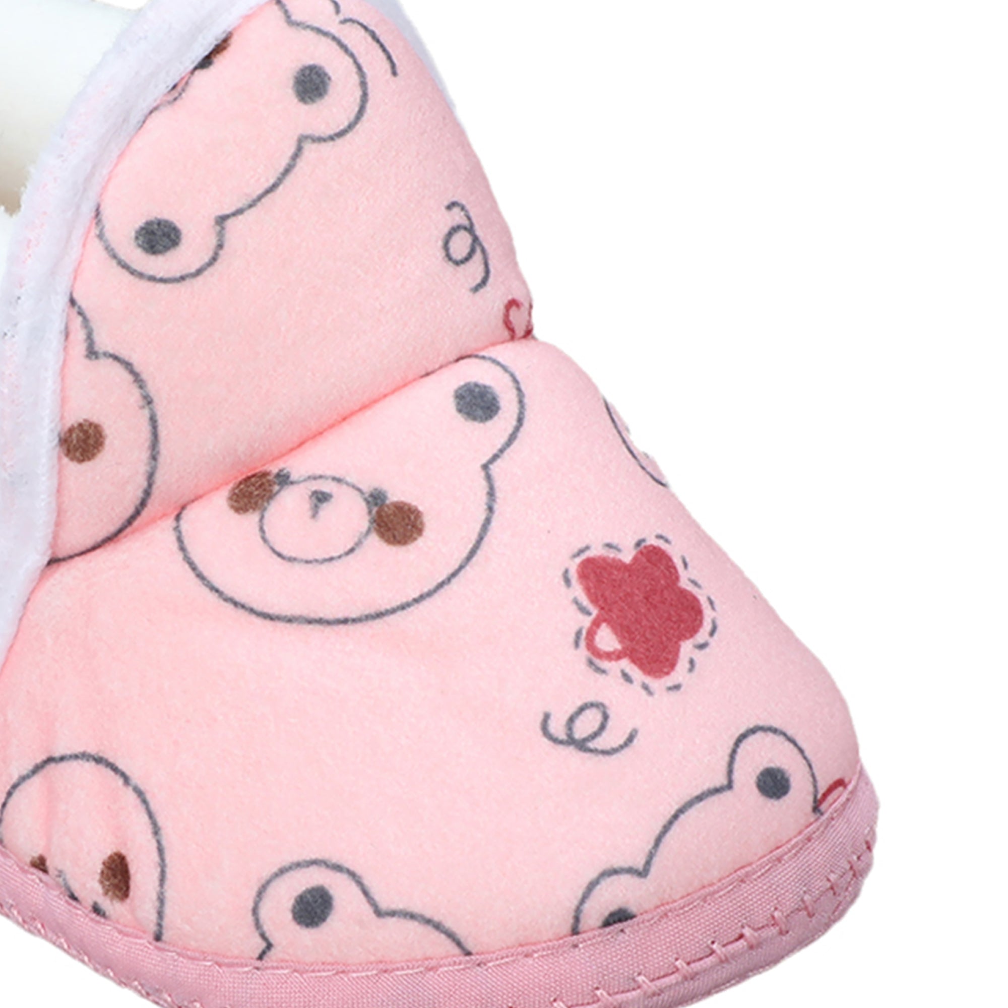 Baby Moo Panda Face Printed Soft Slip-On Anti-Skid Plush Warm Booties - Pink