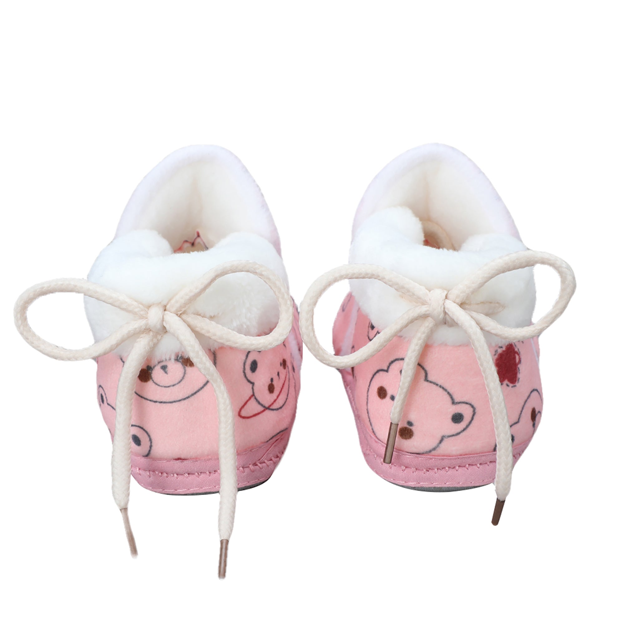 Baby Moo Panda Face Printed Soft Slip-On Anti-Skid Plush Warm Booties - Pink