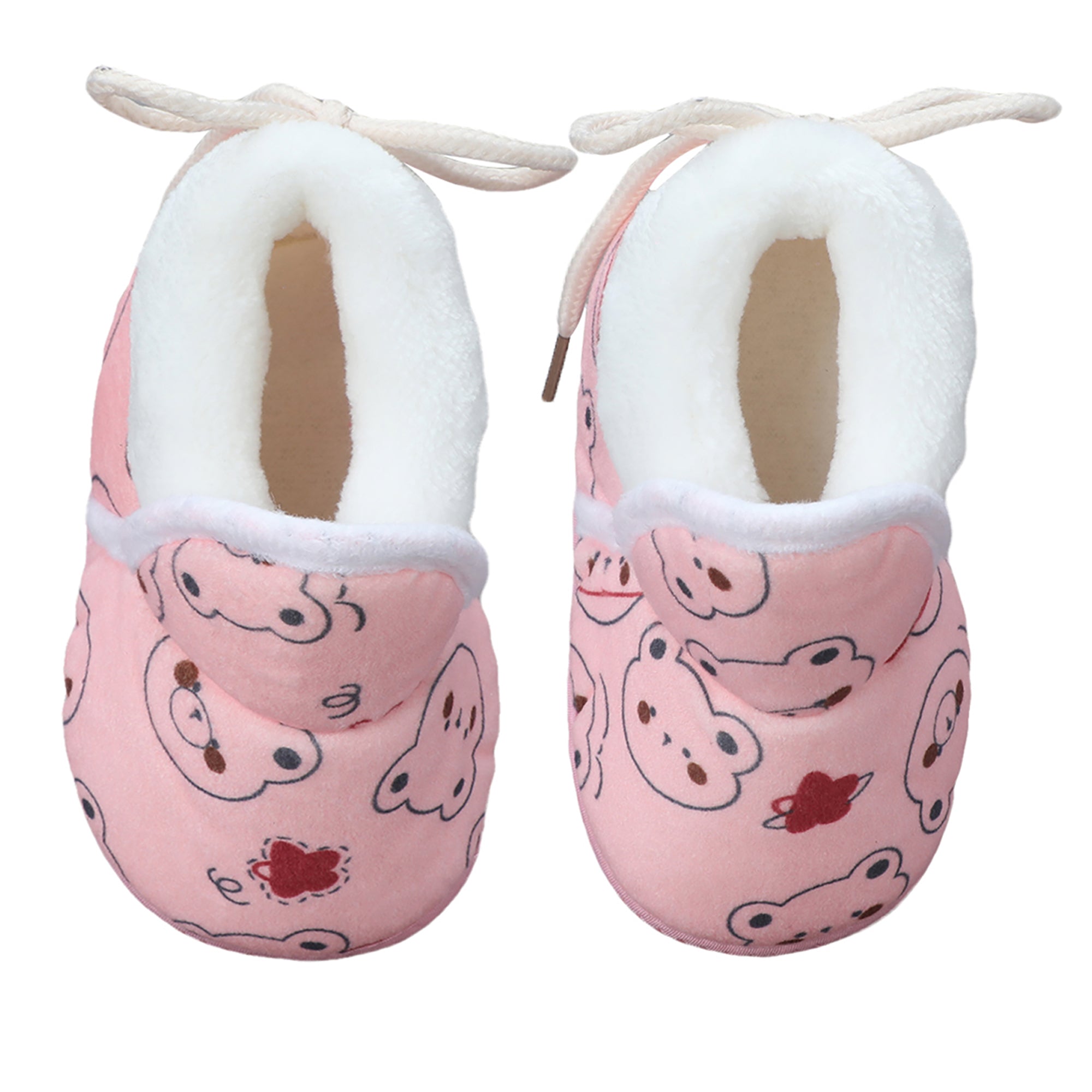 Baby Moo Panda Face Printed Soft Slip-On Anti-Skid Plush Warm Booties - Pink