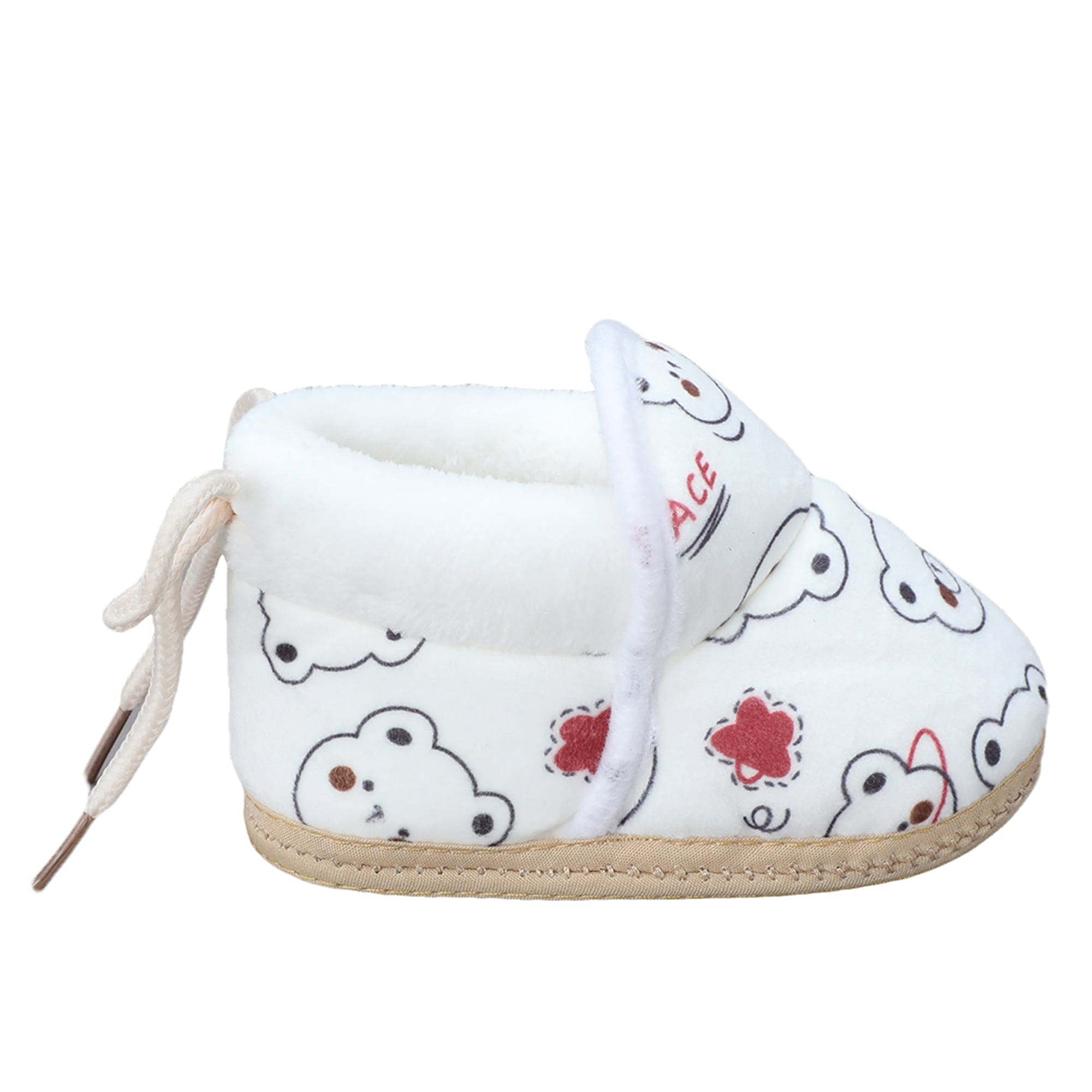 Baby Moo Panda Face Printed Soft Slip-On Anti-Skid Plush Warm Booties - White