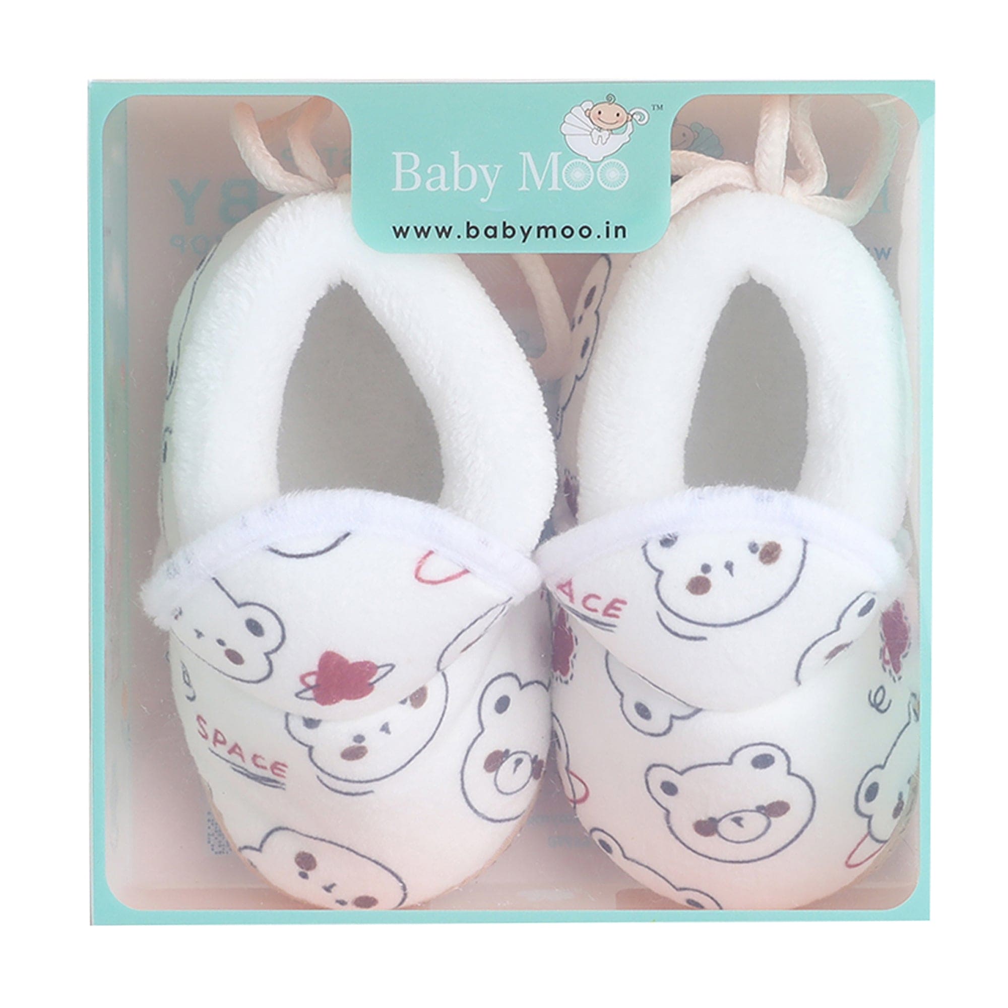 Baby Moo Panda Face Printed Soft Slip-On Anti-Skid Plush Warm Booties - White