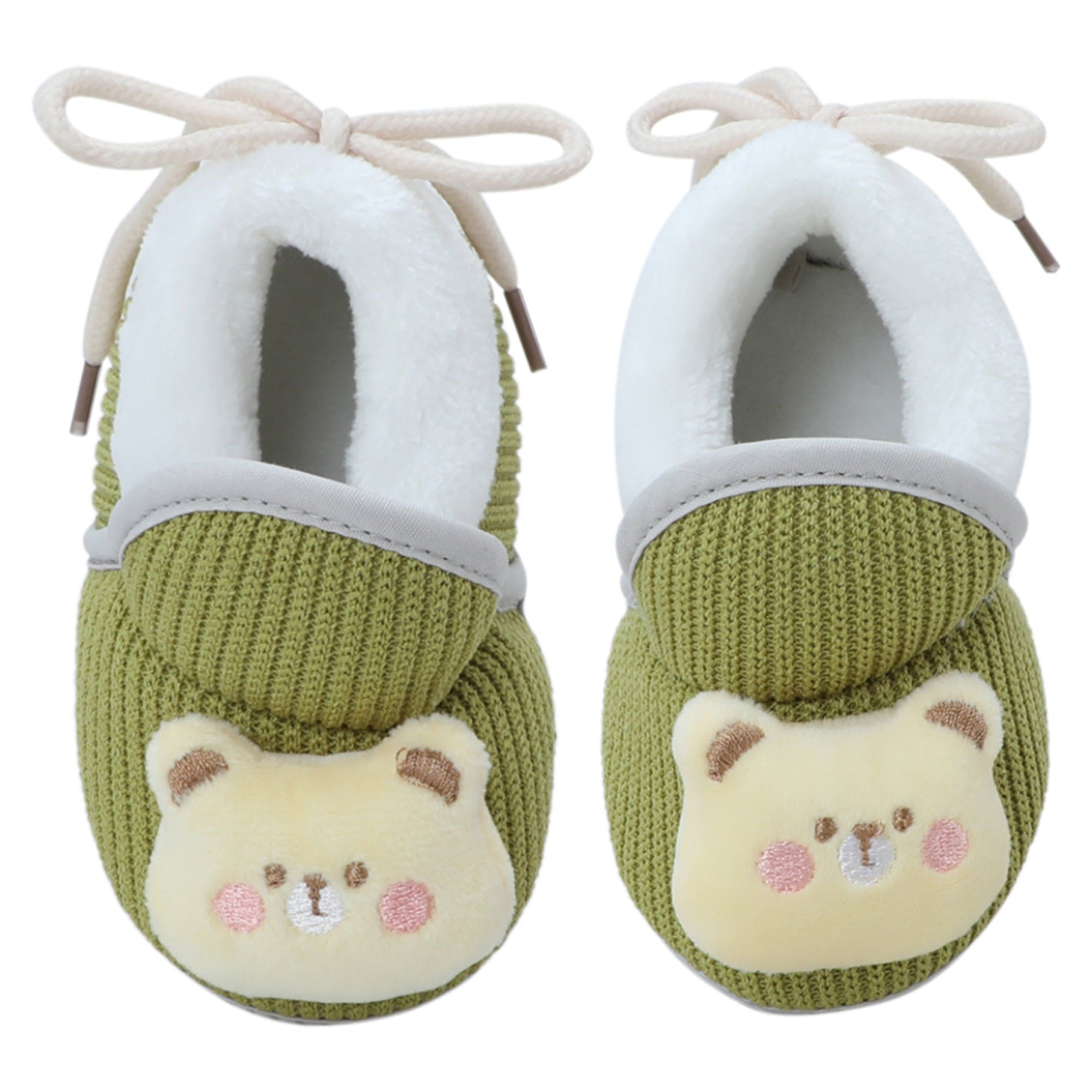 Baby Moo 3D Kitty Ribbed Soft Slip-On Anti-Skid Plush Warm Booties - Green