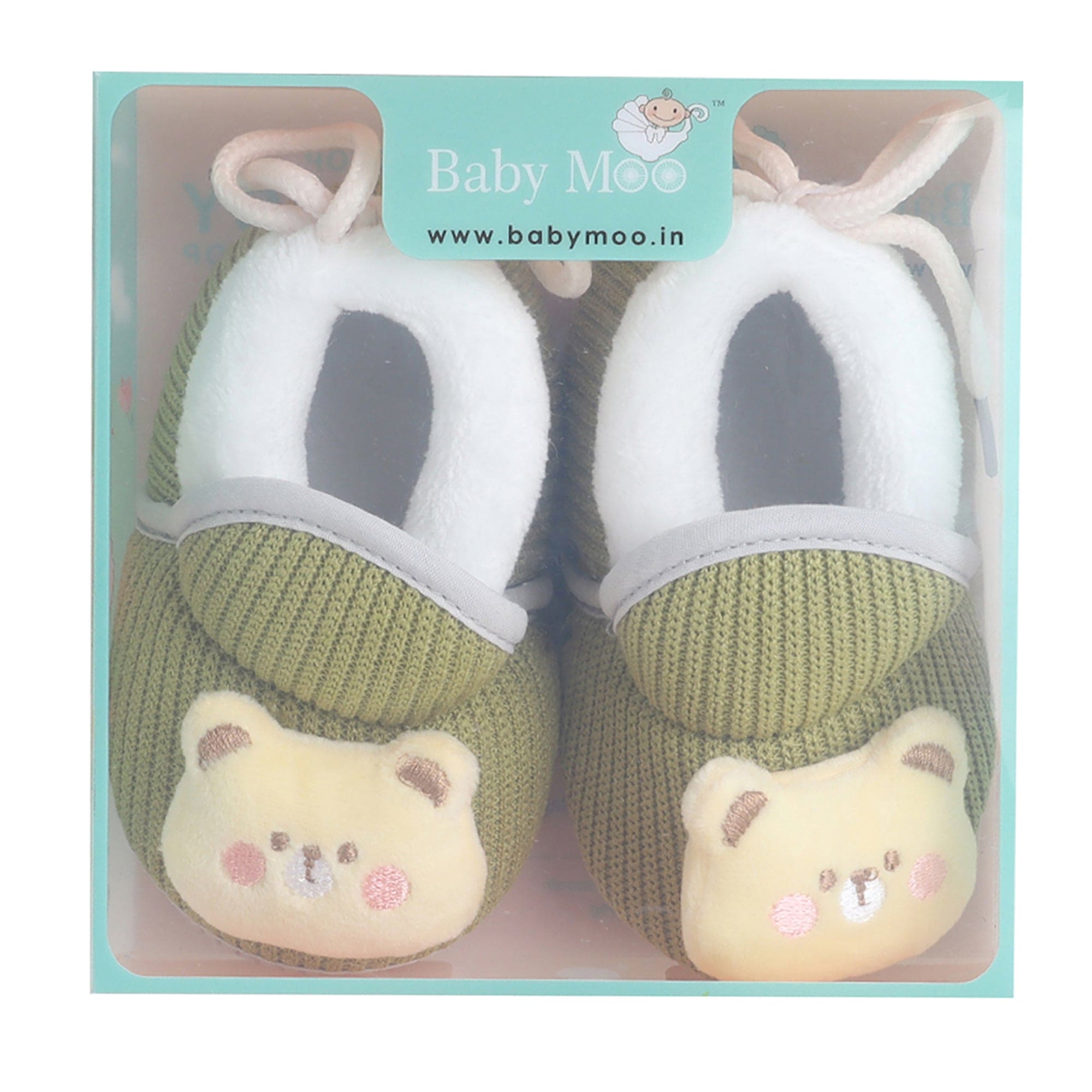 Baby Moo 3D Kitty Ribbed Soft Slip-On Anti-Skid Plush Warm Booties - Green