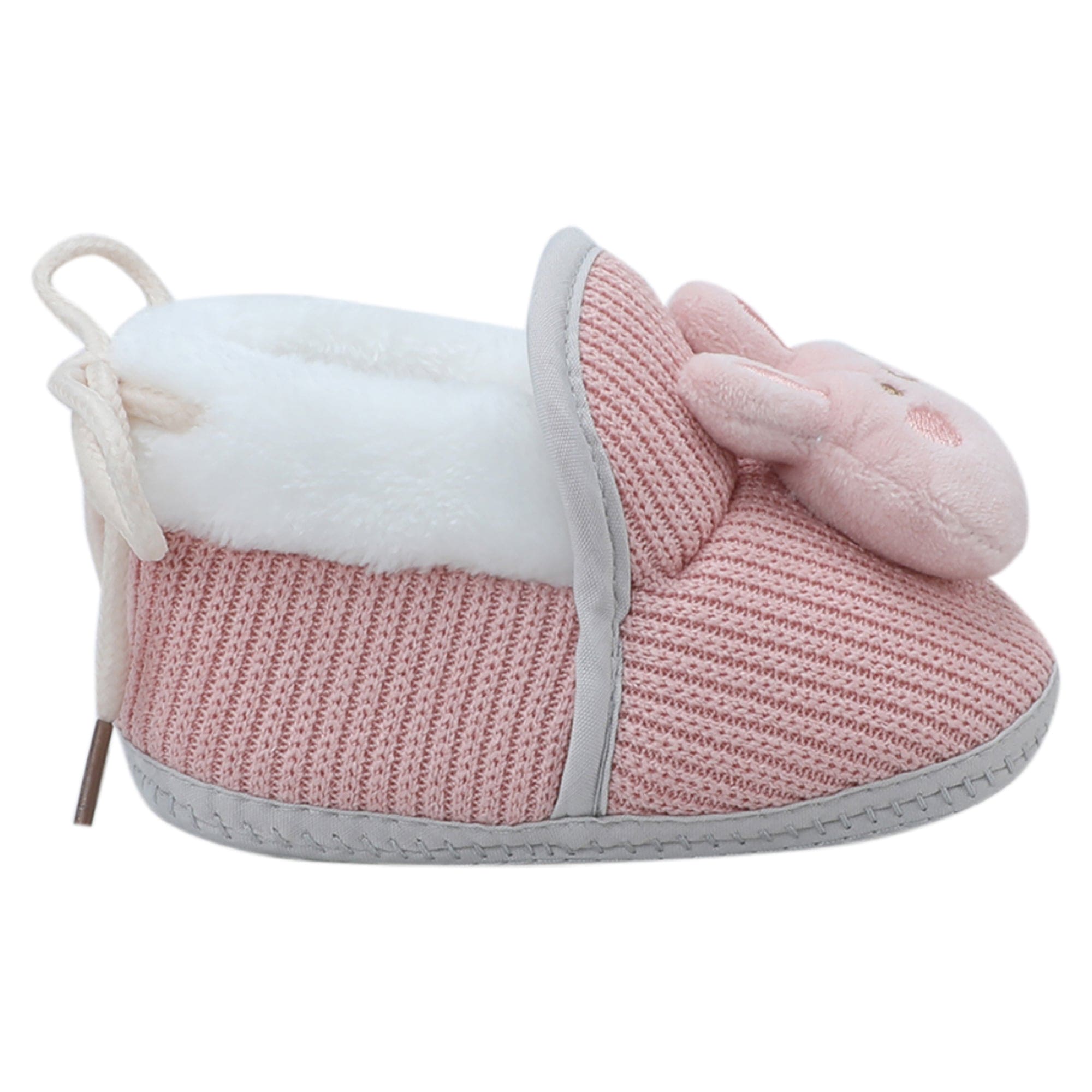 Baby Moo 3D Kitty Ribbed Soft Slip-On Anti-Skid Plush Warm Booties - Peach