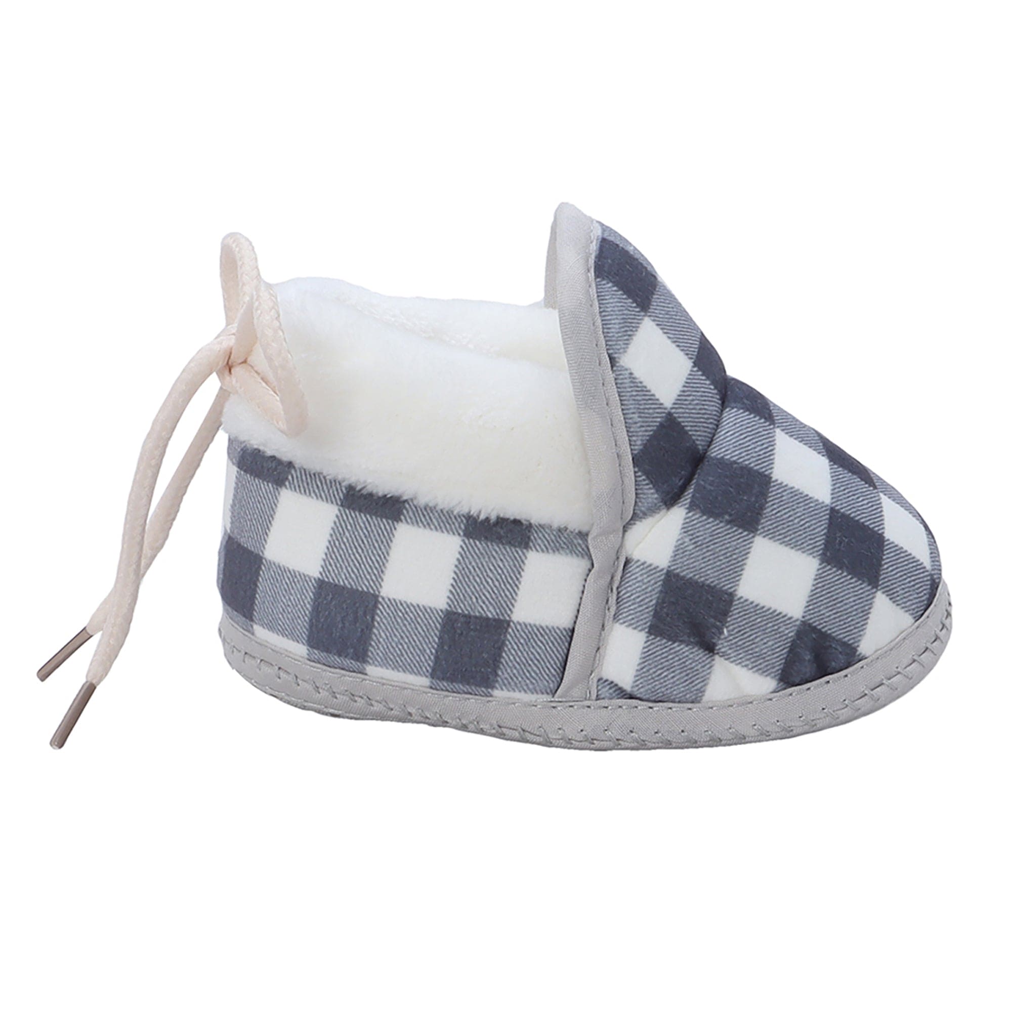 Baby Moo Checked Soft Slip-On Anti-Skid Plush Warm Booties - Blue