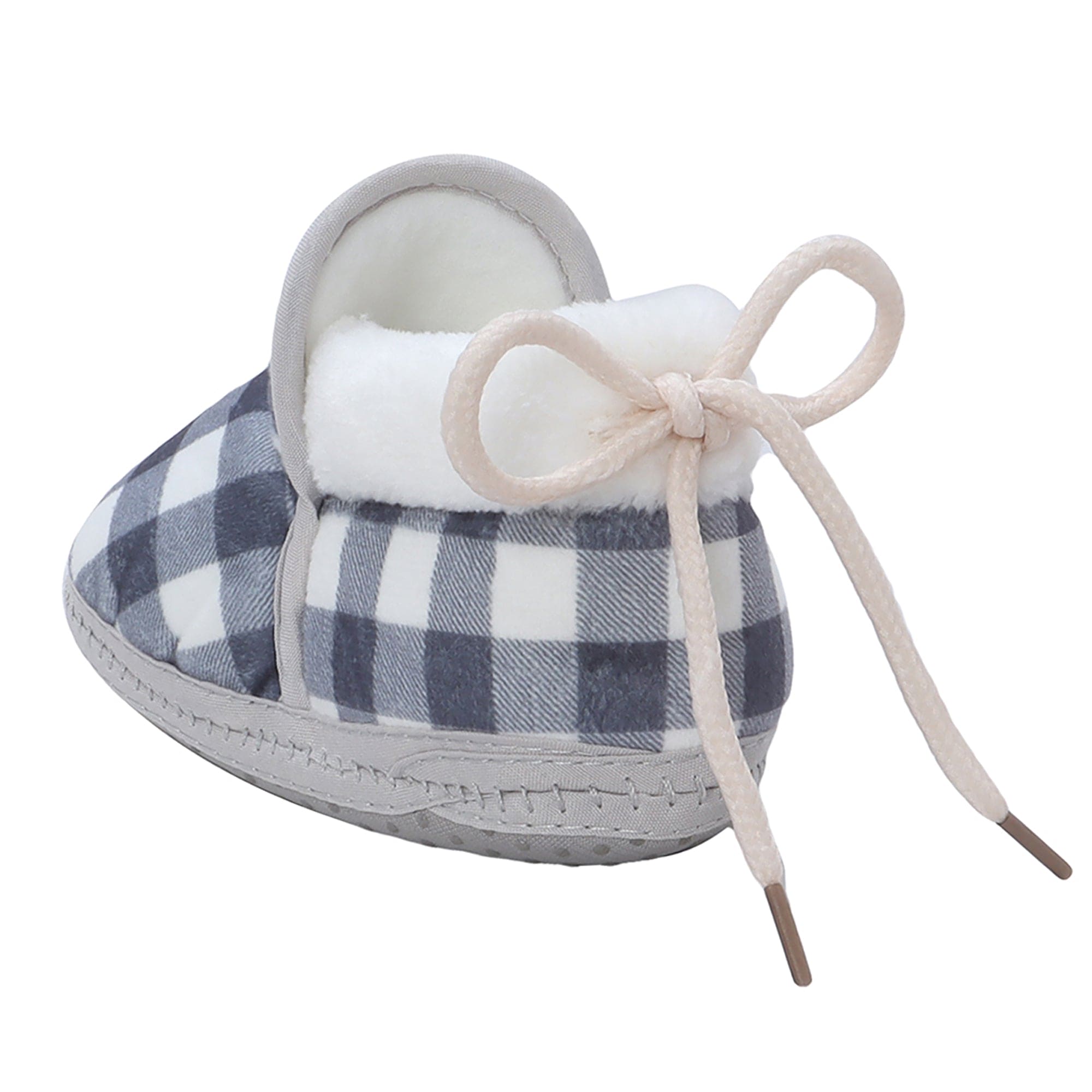 Baby Moo Checked Soft Slip-On Anti-Skid Plush Warm Booties - Blue