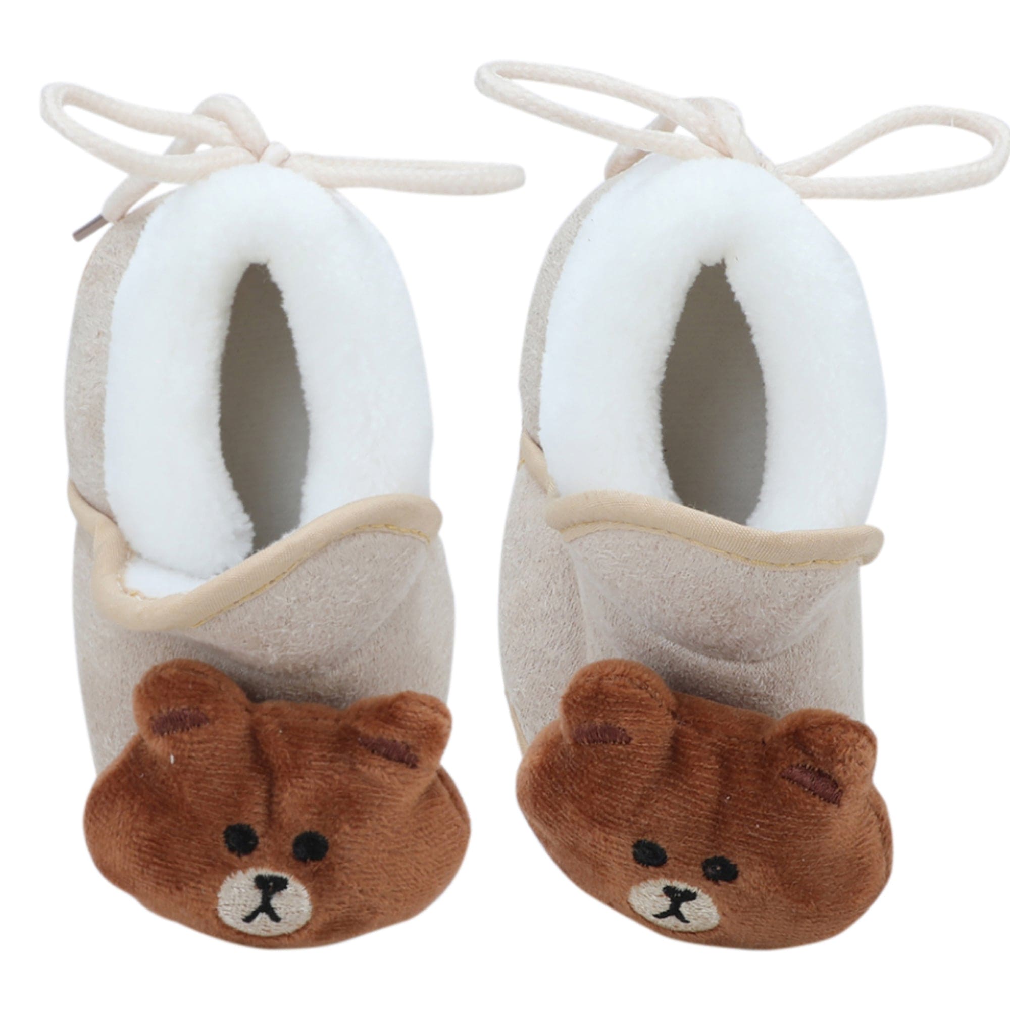 Baby Moo 3D Bear Soft Slip-On Anti-Skid Plush Warm Booties - Beige