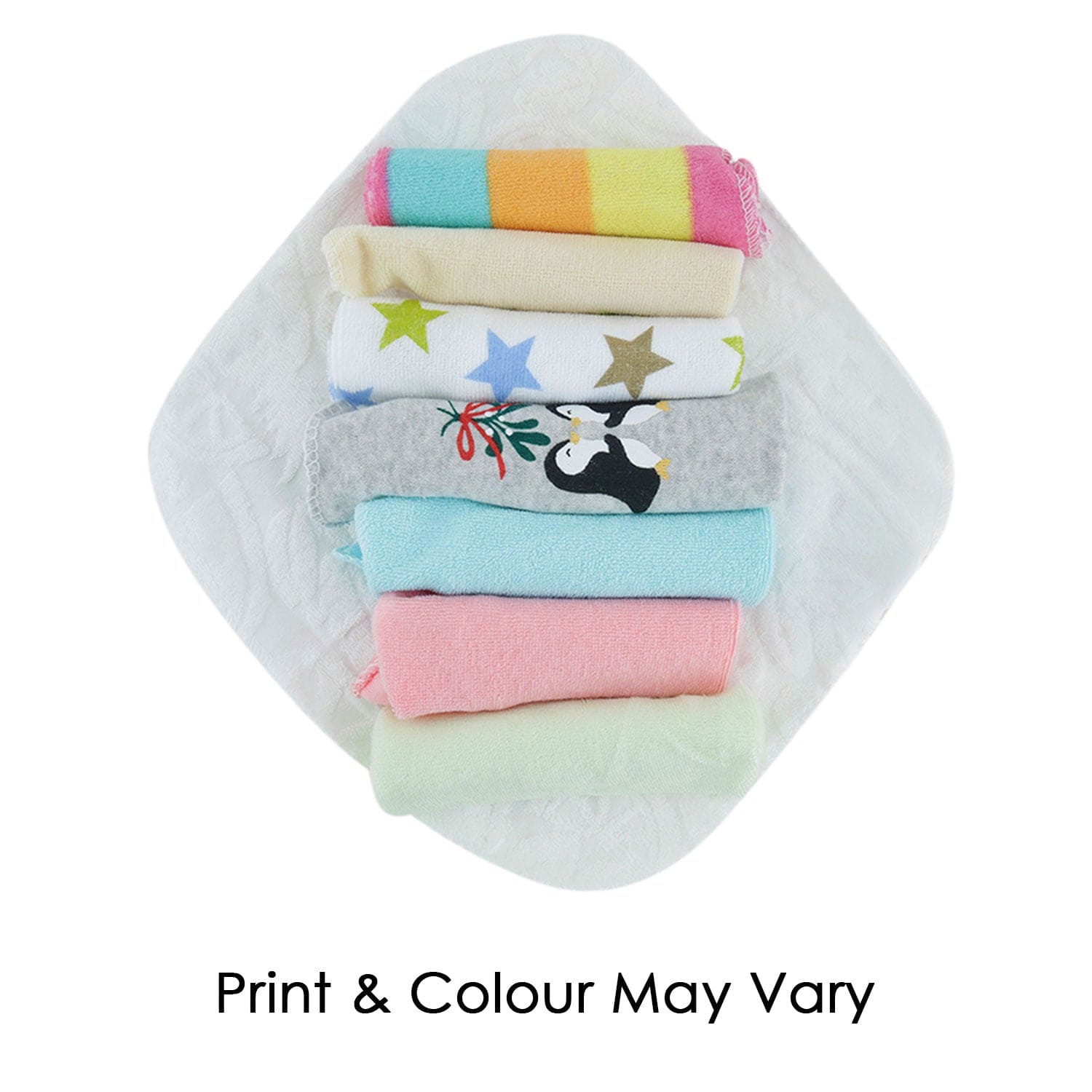 Printed Hosiery 8 Pcs Wash Cloth - Multicolour